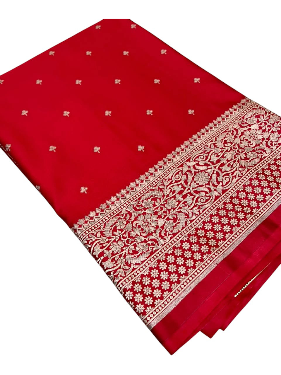 Southloom Satin Banarasi Silk Saree with Woven Work on Body And Borders In Red