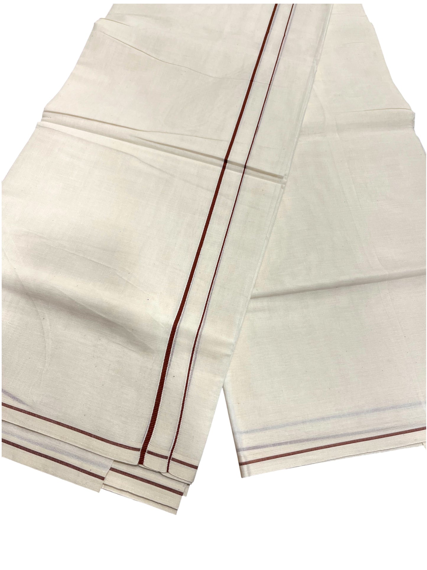 Southloom Pure Cotton Mundu With Brown Eerkkil Kara (South Indian Kerala Dhoti)