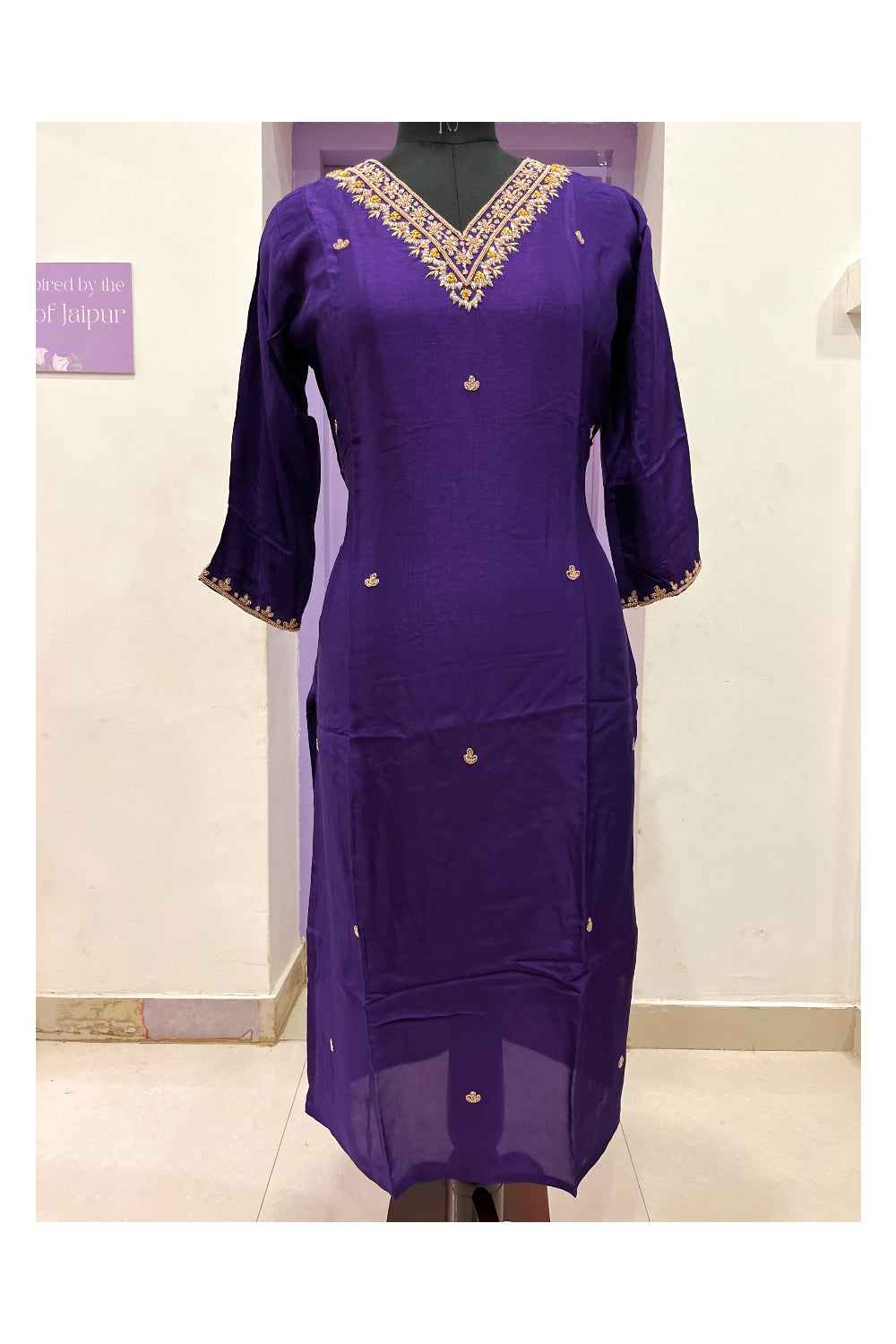 Southloom Stitched Semi Silk Salwar Set in Violet and Butta Butta Works