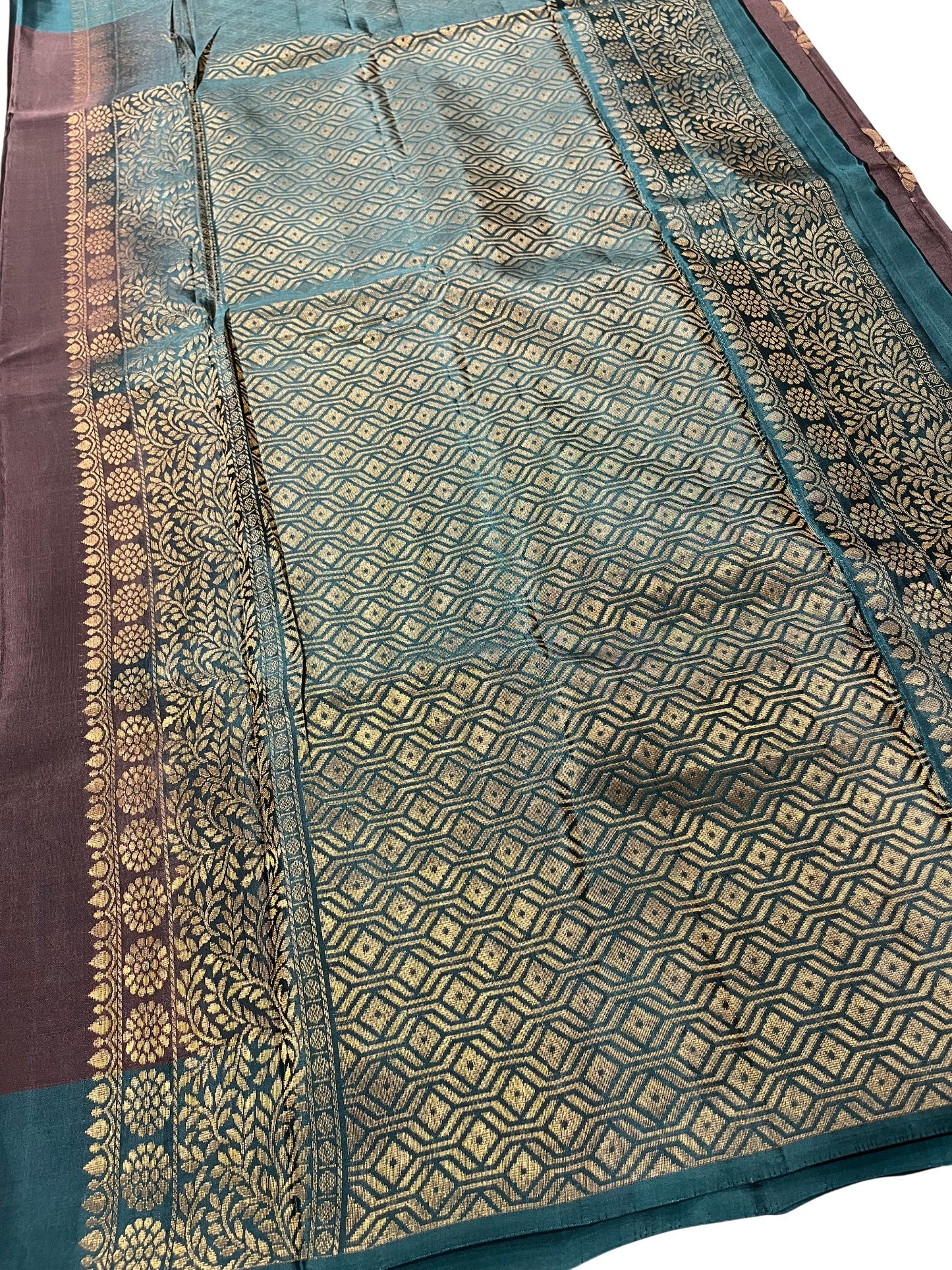 Southloom Pure Handloom Kanchipuram Silk Saree with Butta Work (Brown & Blue)