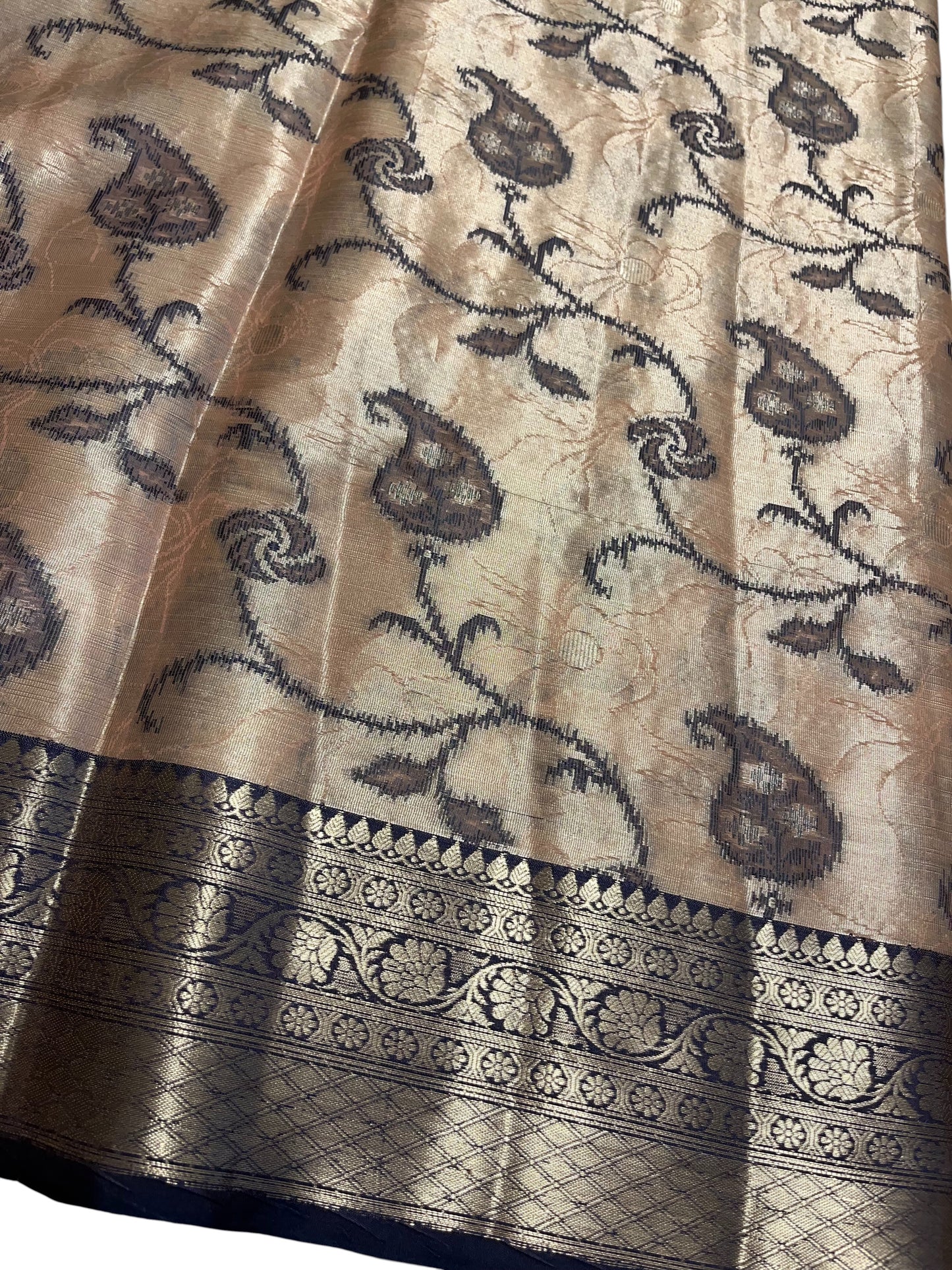 Southloom Tissue Silk Saree with Woven Work on Body and Borders (Peach & Blue)