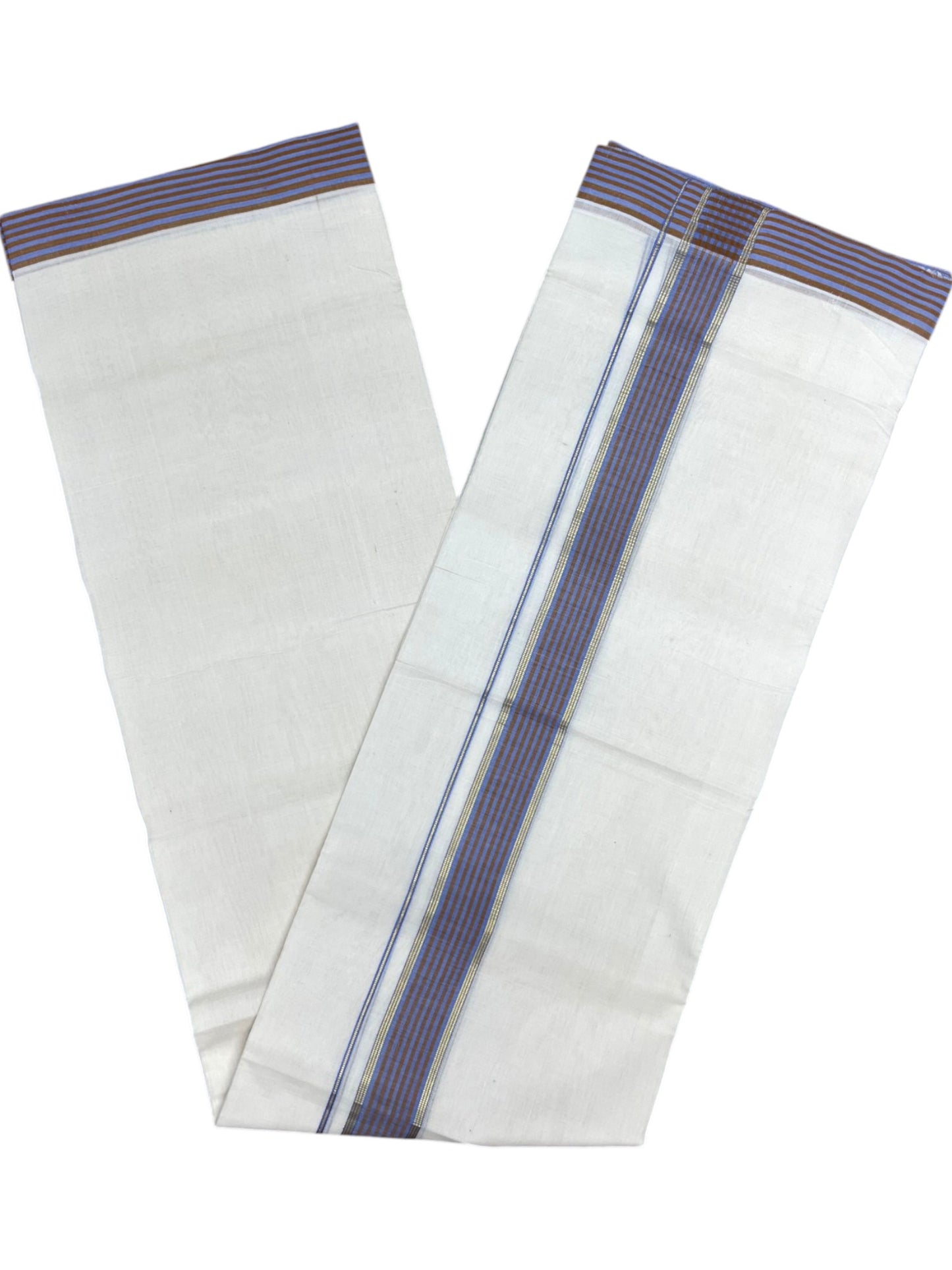 Southloom Unakkupaavu Premium Handloom Cotton Double Mundu with Gold Kasavu and Blue Border