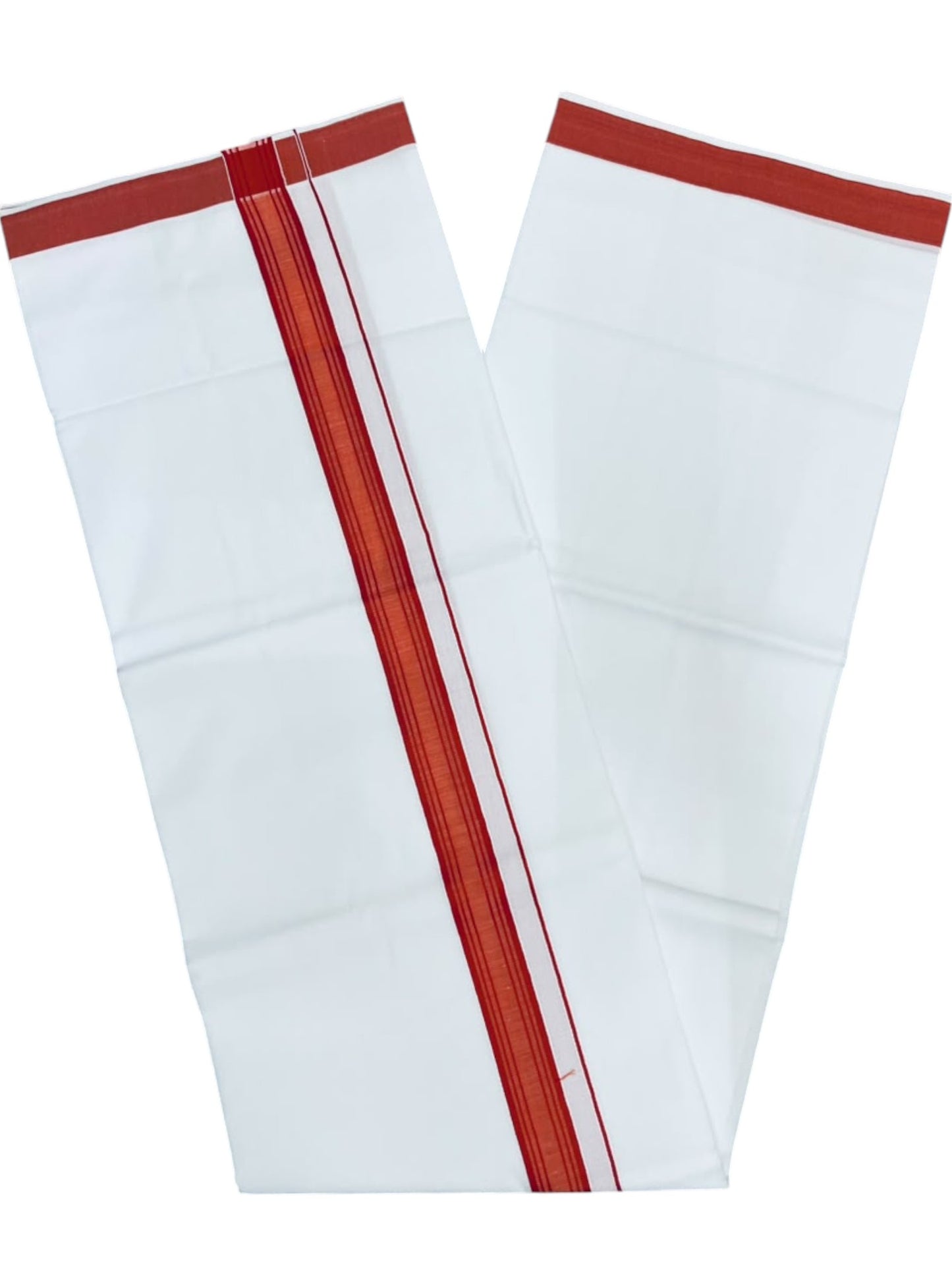 Southloom Pure White Single Cotton Mundu with Orange Border (South Indian Kerala Dhoti)