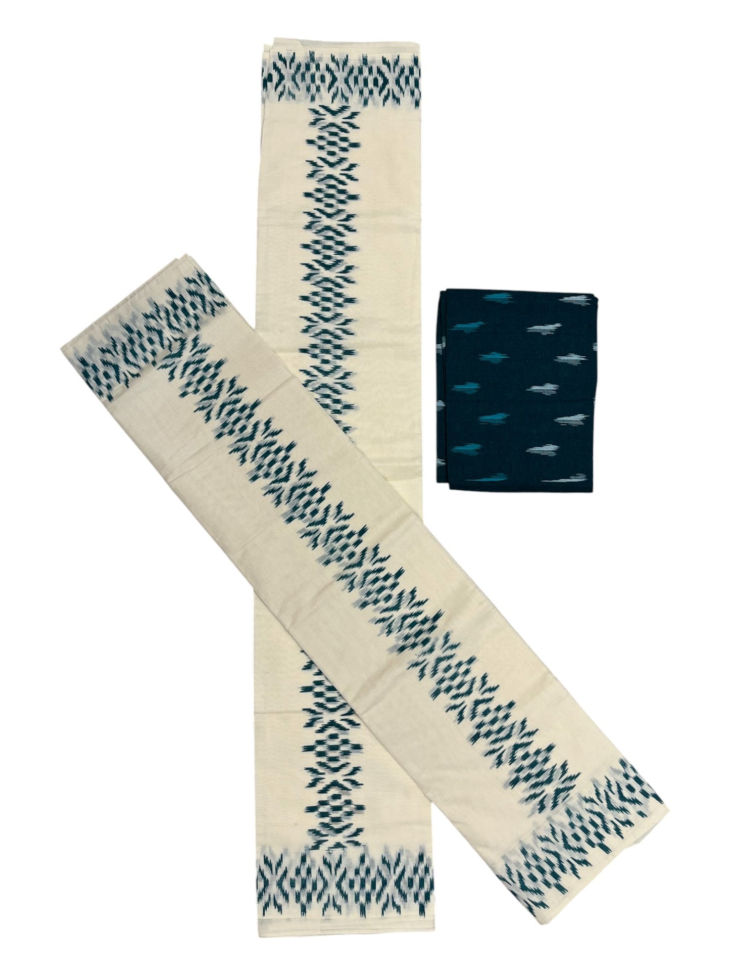 Southloom Ikat Design  Green Printed Set Mundu with Blouse Piece 2.80Mtrs