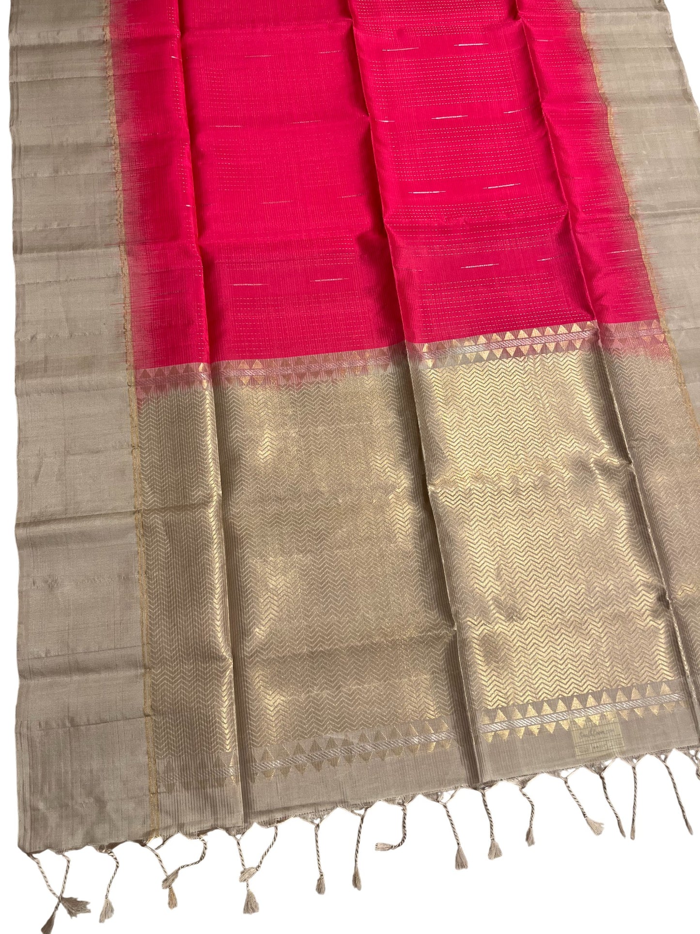 Southloom Pure Handloom Bridal Kanchipuram Silk Saree with Korvai Work (Pink & Grey)
