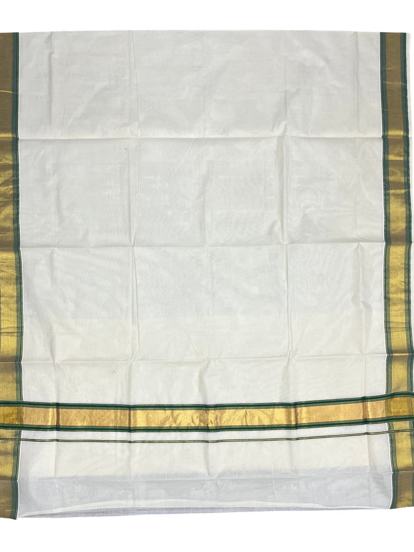 Southloom Kerala Cotton Kasavu Saree with Green Border