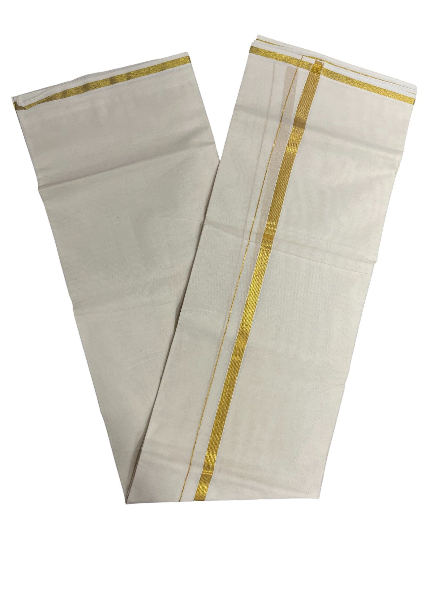 Southloom Kerala Pure Cotton Double Mundu with Kasavu Kara and Border (South Indian Dhoti)