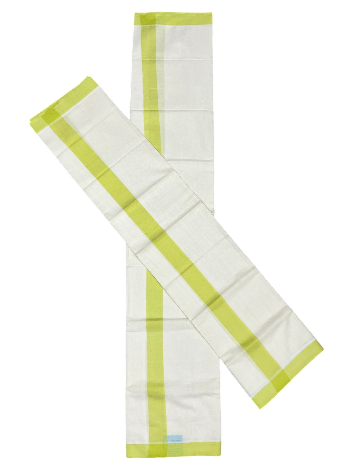 Southloom Pure Cotton Kerala Single Mulloth Set Mundu (Mundum Neriyathum) Green Border in 2.50 mtrs SL243