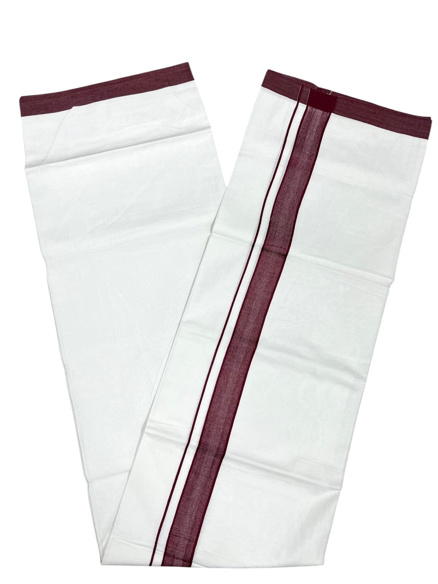 Southloom Pure White Cotton Mundu with Maroon Border (South Indian Kerala Dhoti)