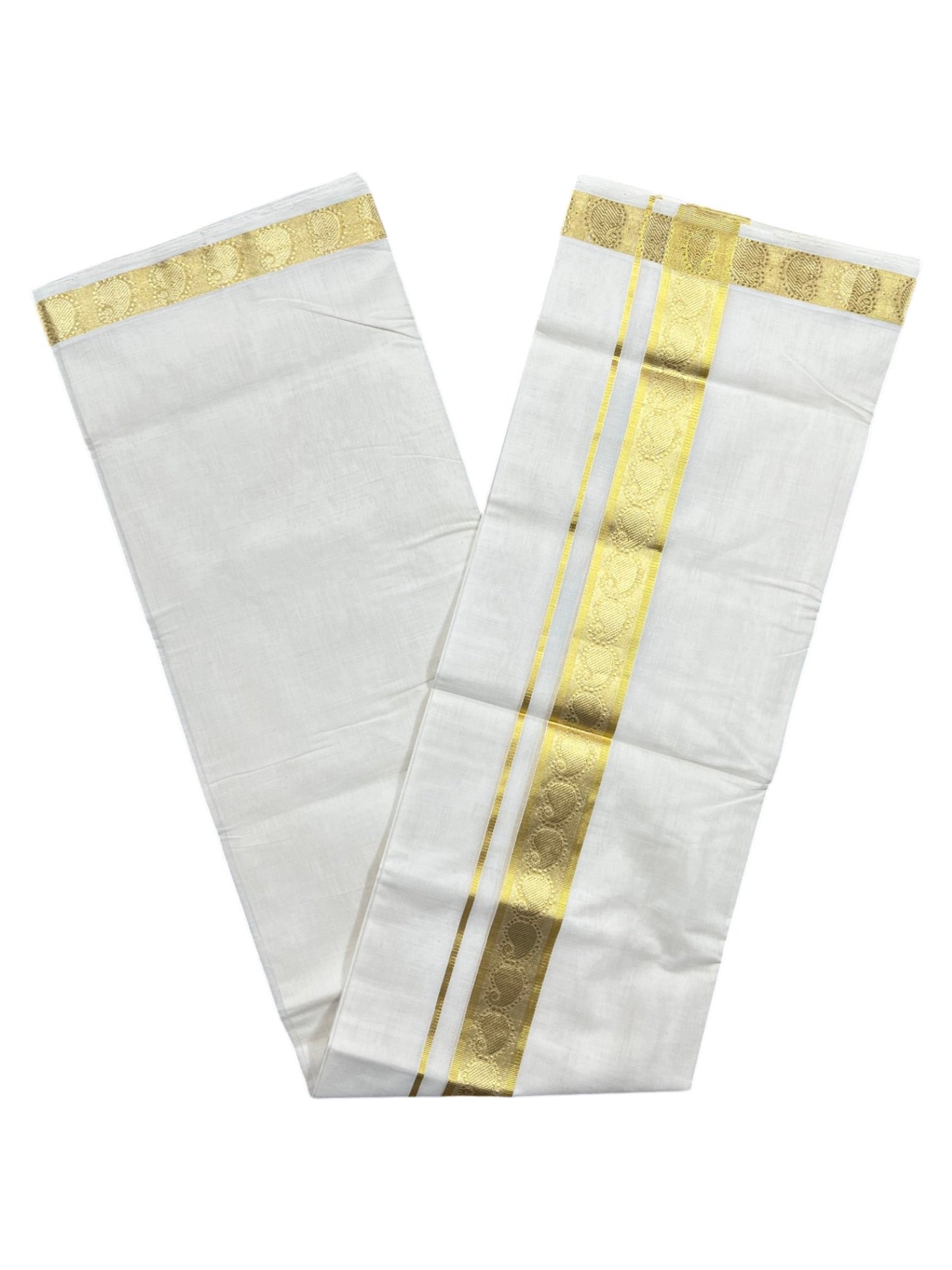 Southloom Premium Handloom Cotton Double Mundu with Gold Kasavu Border