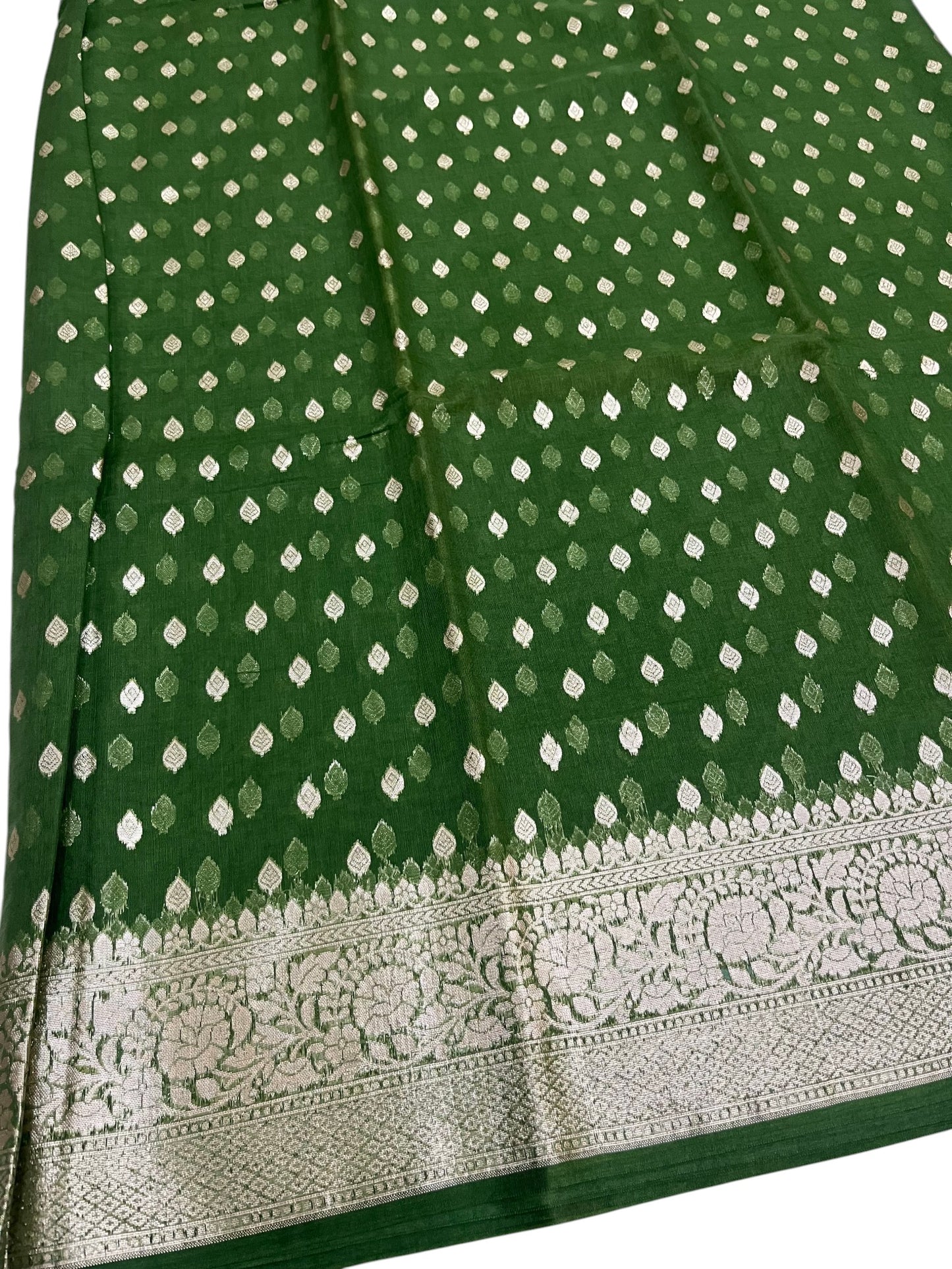 Southloom Cotton Banarasi Silk Saree with Woven Work on Body and Borders(Green)