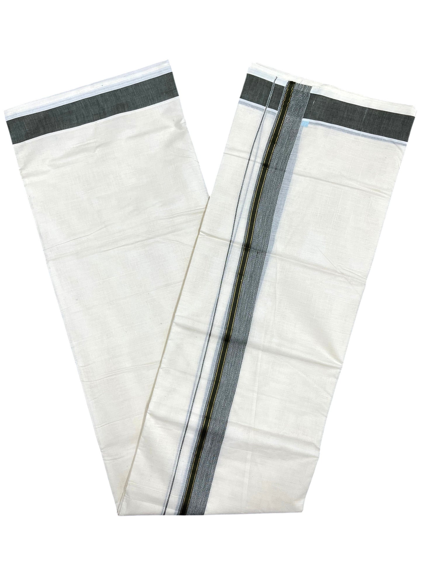 Southloom Pure Cotton Mundu with Olive Green Border (South Indian Kerala Dhoti)