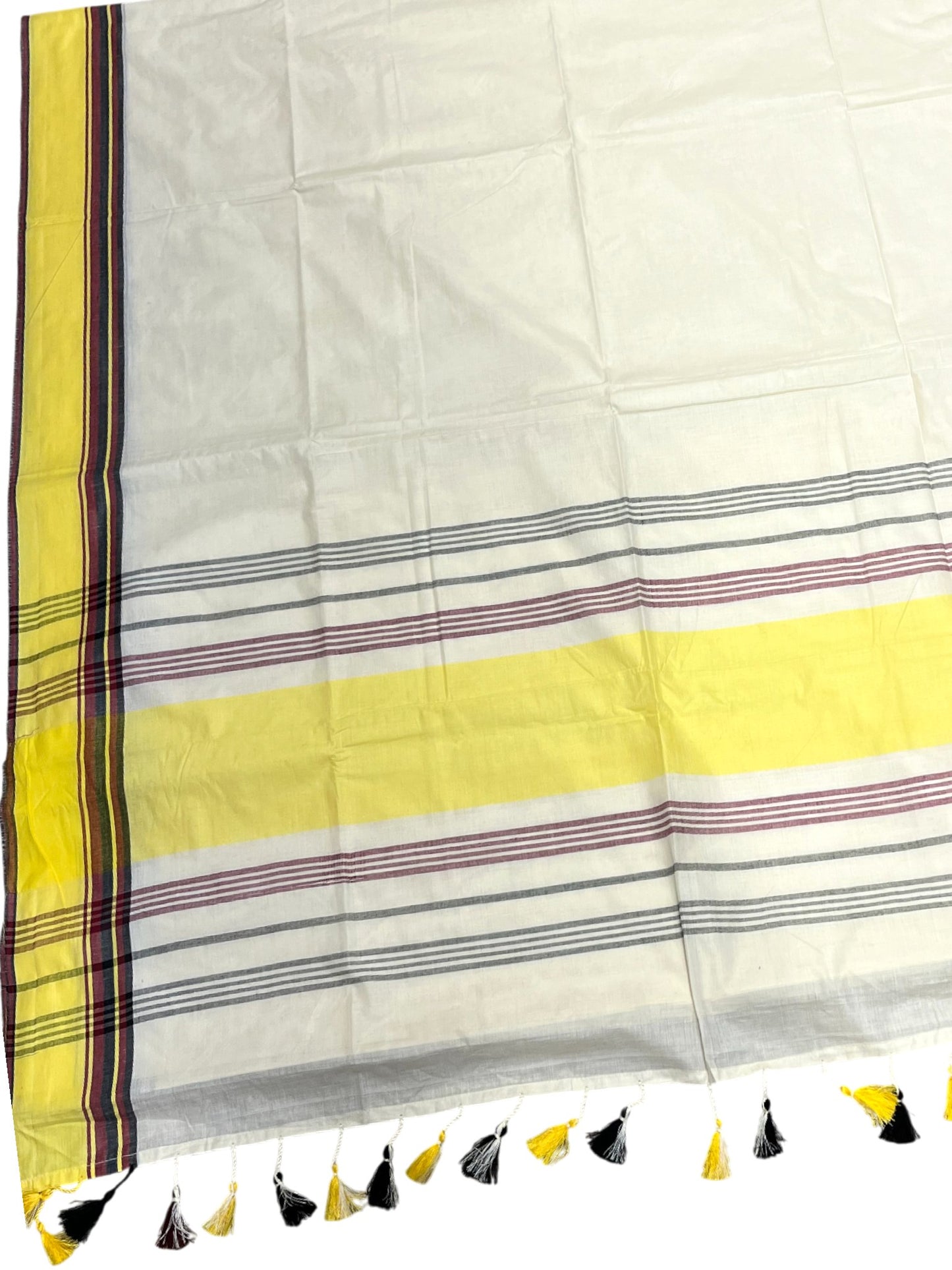 Southloom Kerala Cotton Saree with Yellow abd Maroon Border