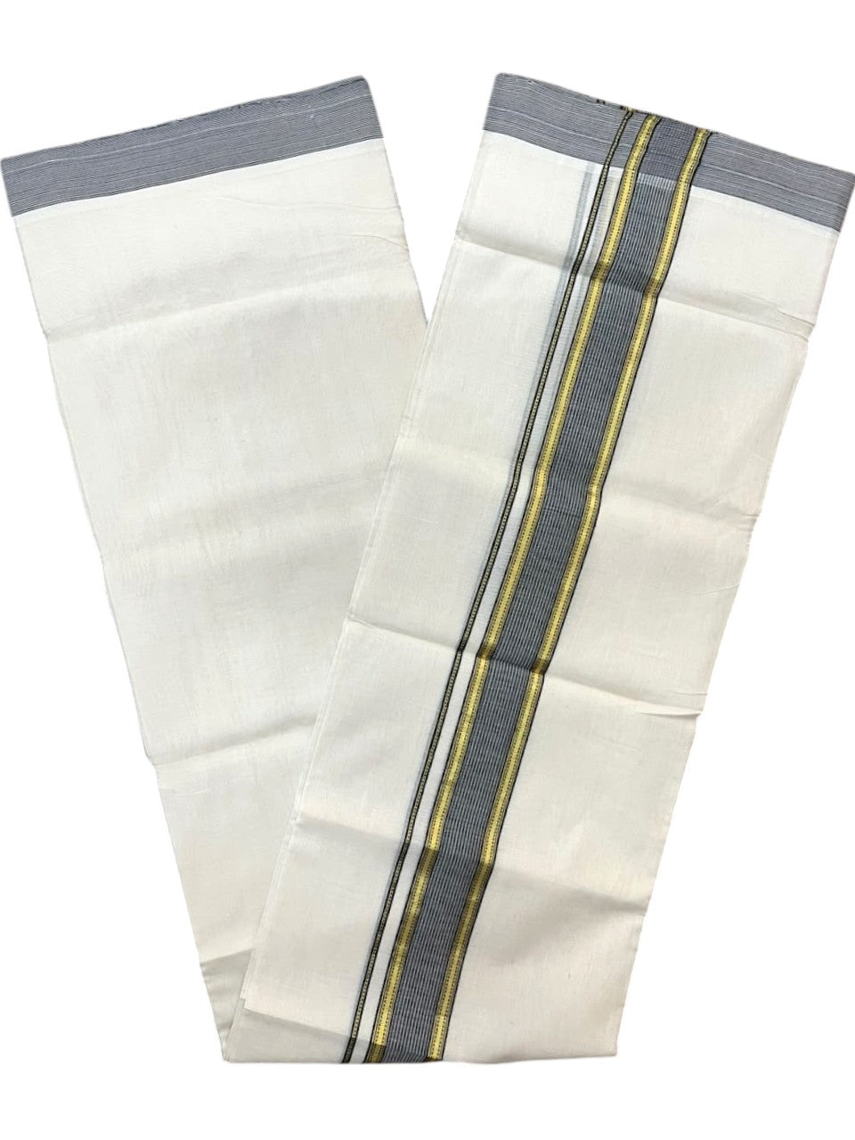 Southloom Balaramapuram Unakkupaavu Premium Handloom Cotton Double Mundu with Gold Kasavu and Black Border