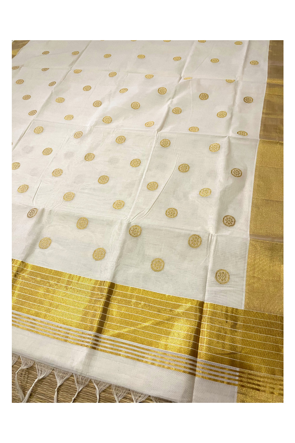 Southloom Premium Handloom Kerala Kasavu Saree with Woven Motifs