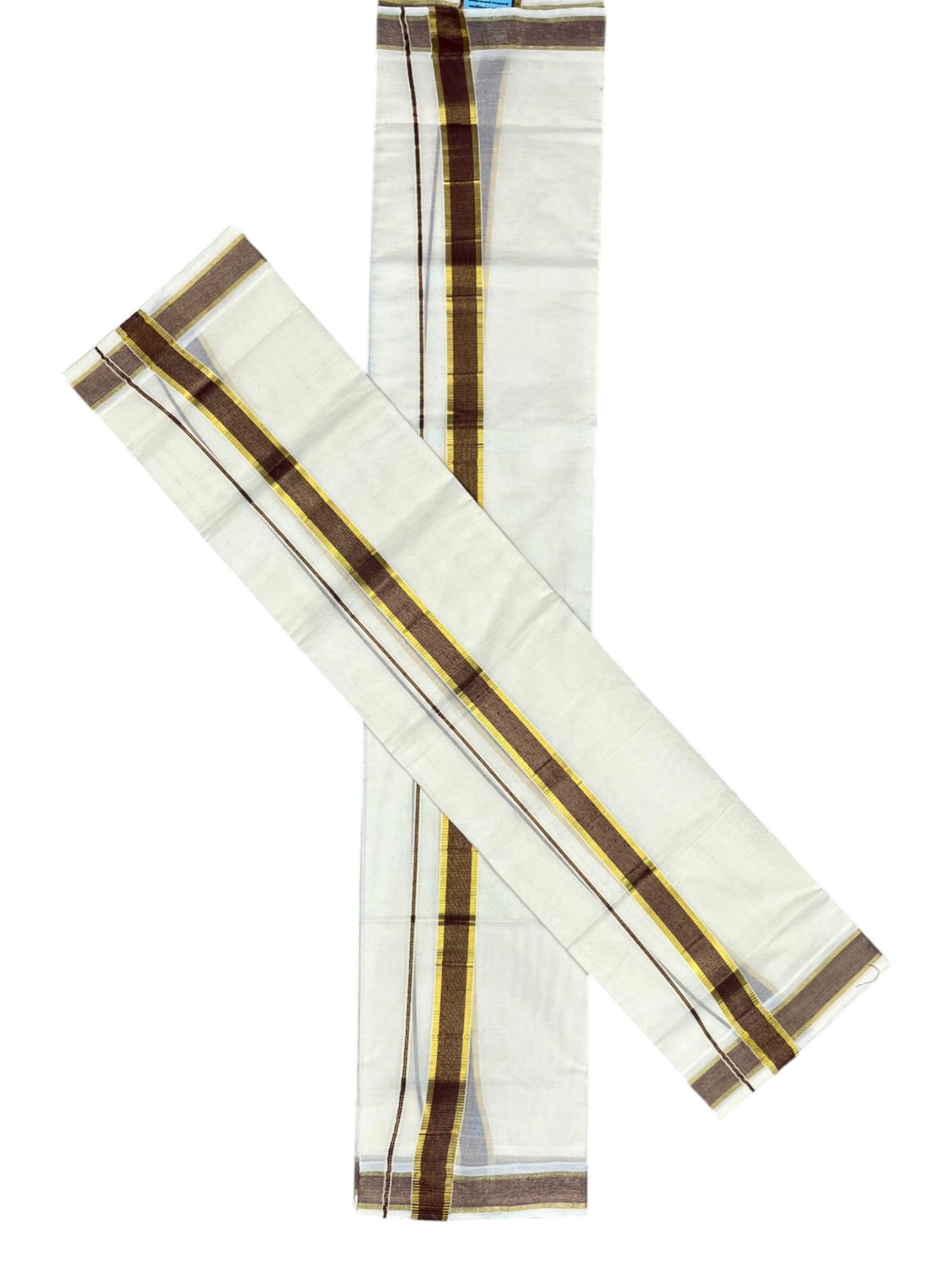 Southloom Pure Cotton Kerala Kasavu Set Mundu (Mundum Neriyathum) Kasavu & Purple Border in 2.80 Mtrs