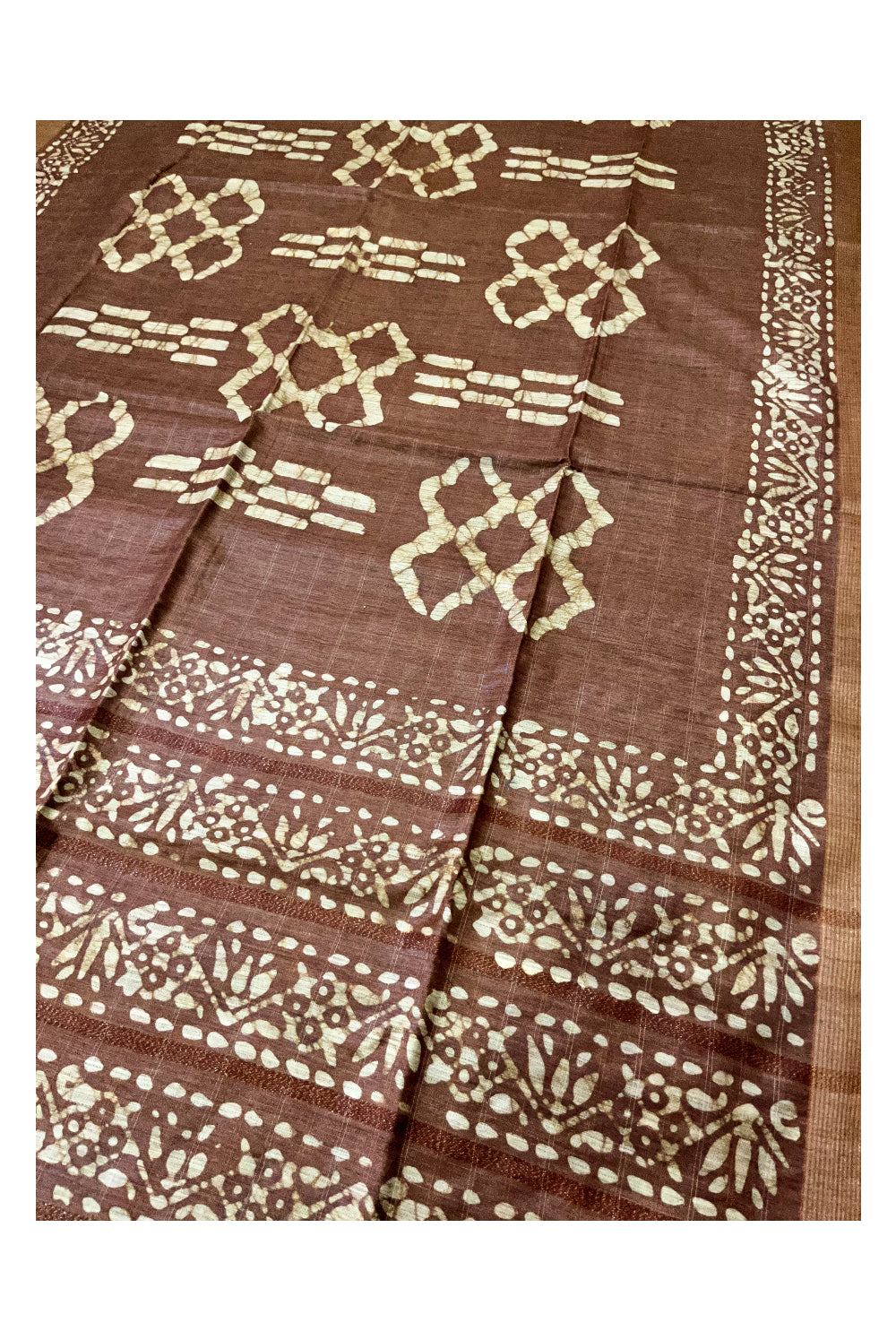 Southloom Cotton Brown Saree with Baswara Prints on Body and Pallu