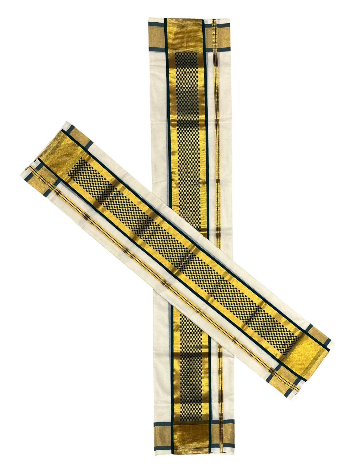 Southloom Premium Handloom Set Mundu with Kasavu Green and Golden Border (2.80 Mtr)