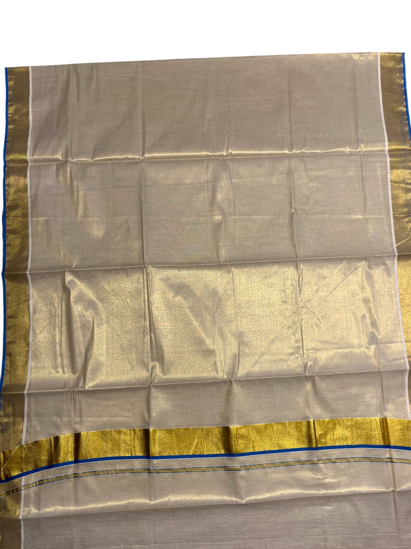 Southloom Kerala Tissue Kasavu Plain Saree With Blue Border