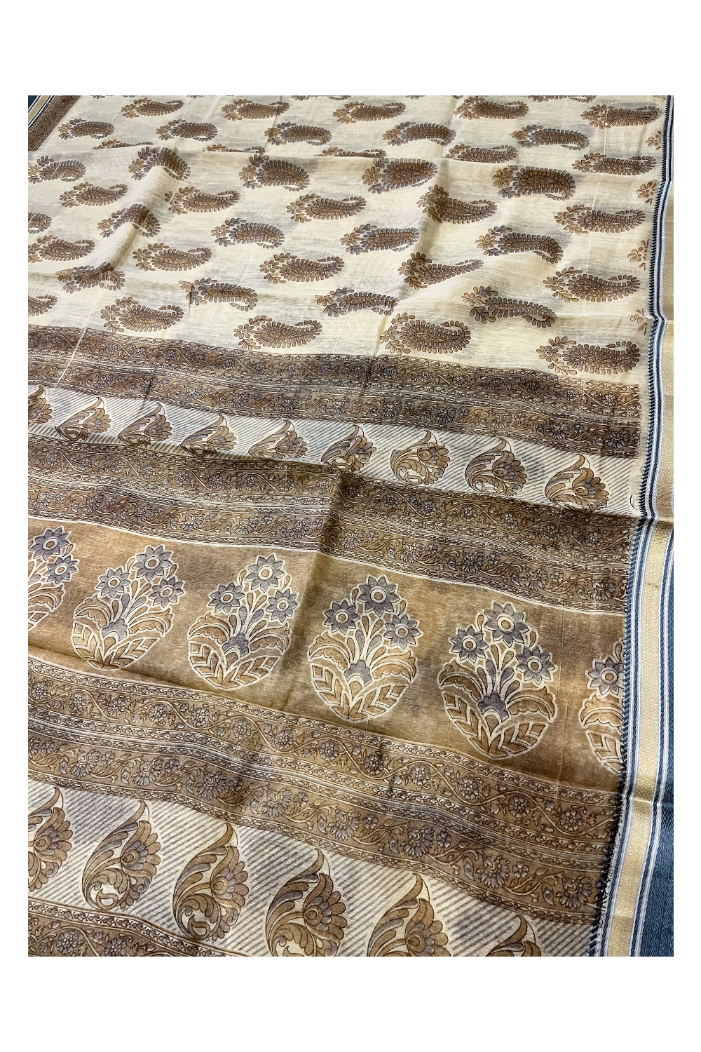 Southloom Cotton Light Brown Saree with Paisley Printed Designs