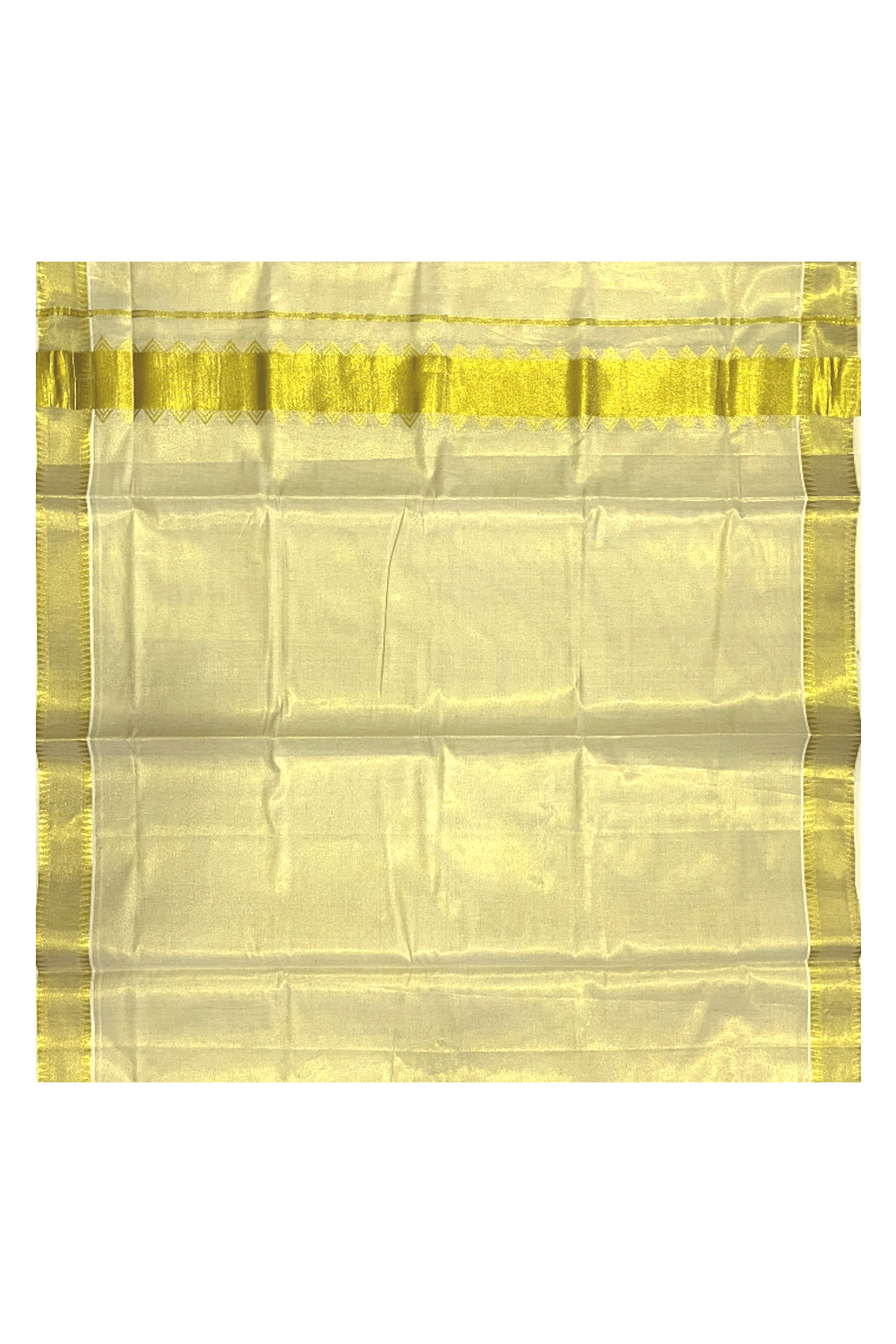 Kerala Tissue Kasavu Plain Saree With Temple Border and Pallu