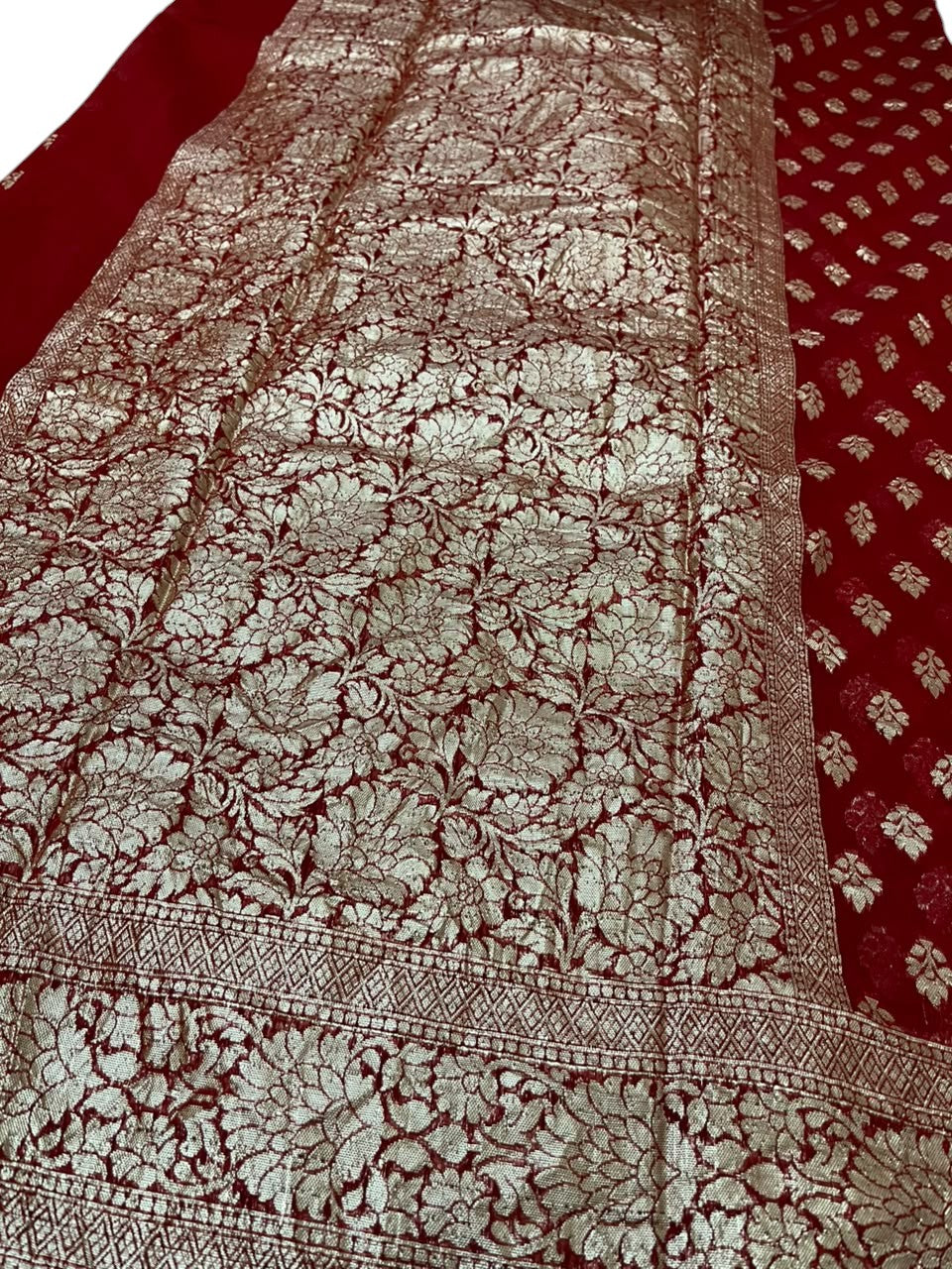 Southloom Cotton Banarasi Silk Saree with Woven Work on Body and Borders (Red)