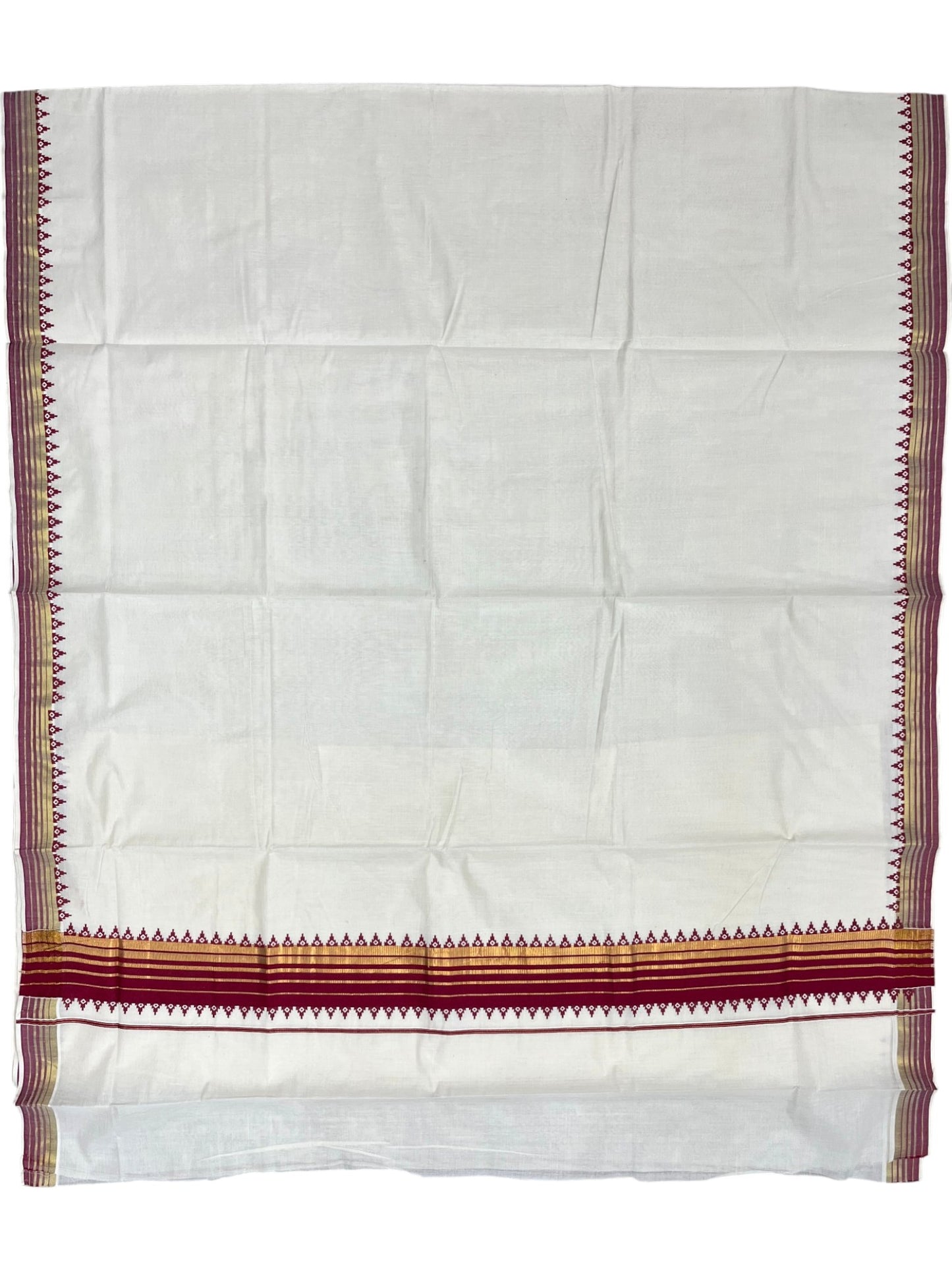 Southloom Cotton Kerala Kasavu Saree with Temple Design Border in Maroon
