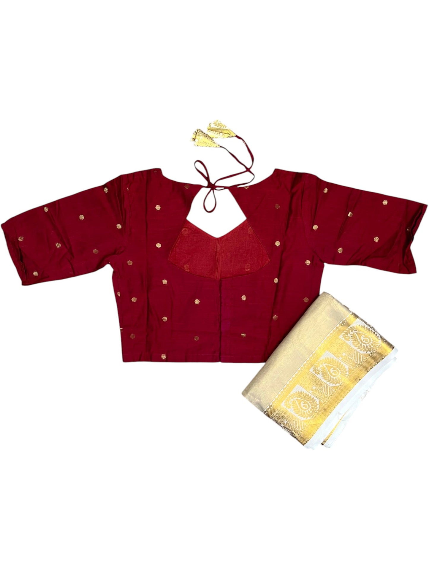 Southloom Stitched Tissue Dhavani Set with Pavada and Maroon Blouse Piece