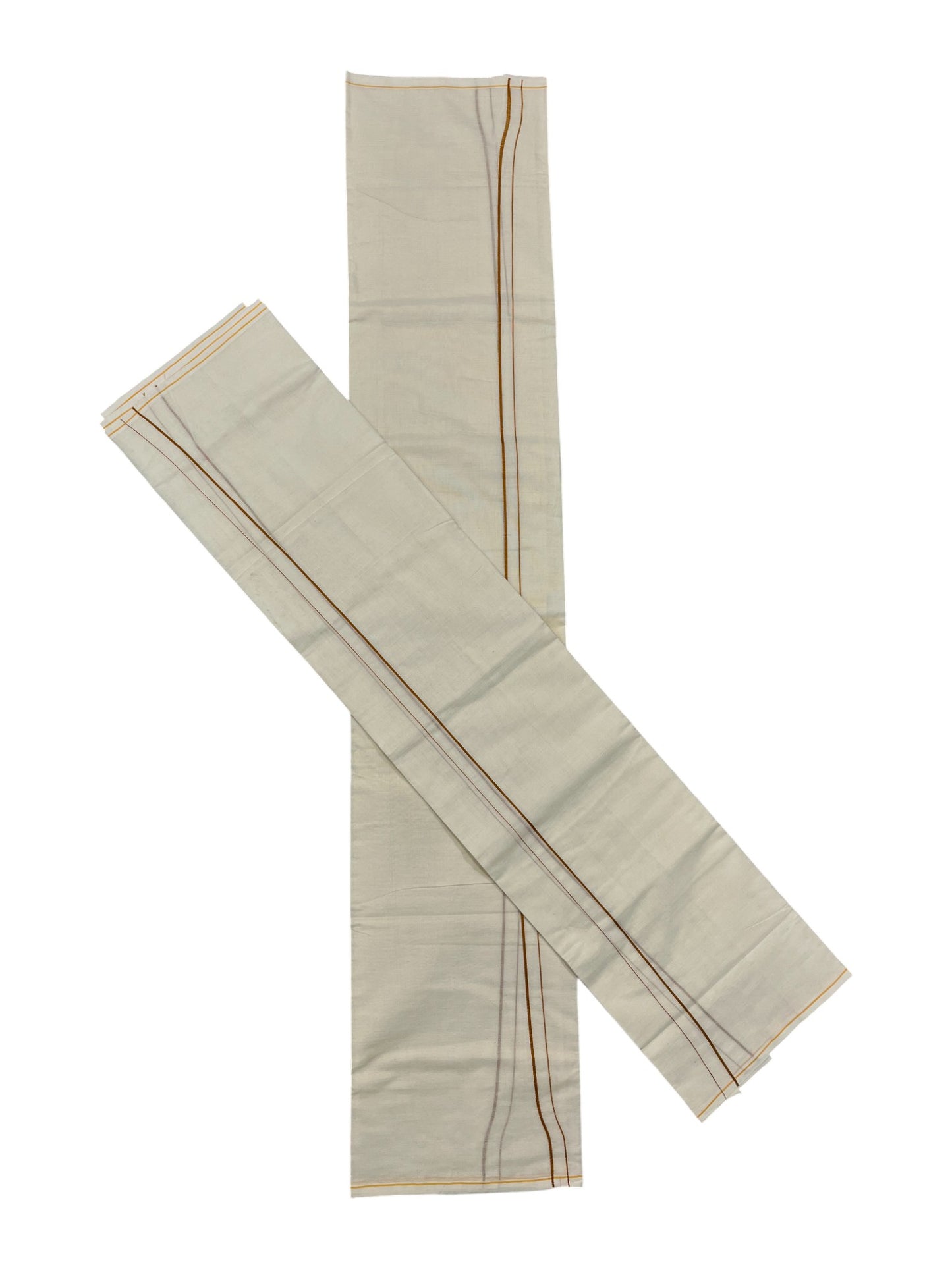 Kerala Cotton Mundum Neriyathum Single (Set Mundu) with Brown Puliyilakkara