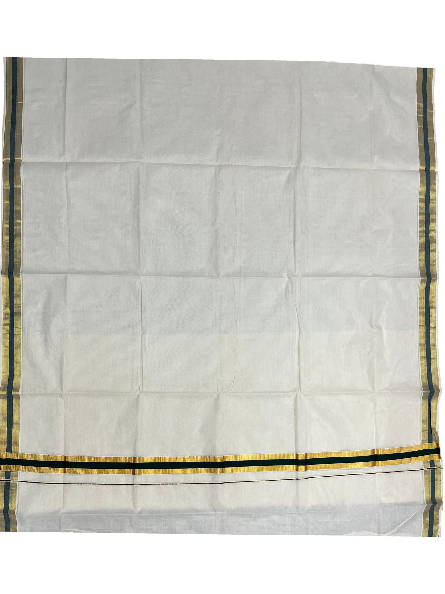 Southloom Kerala Cotton Kasavu Saree with Dark GreenBorder