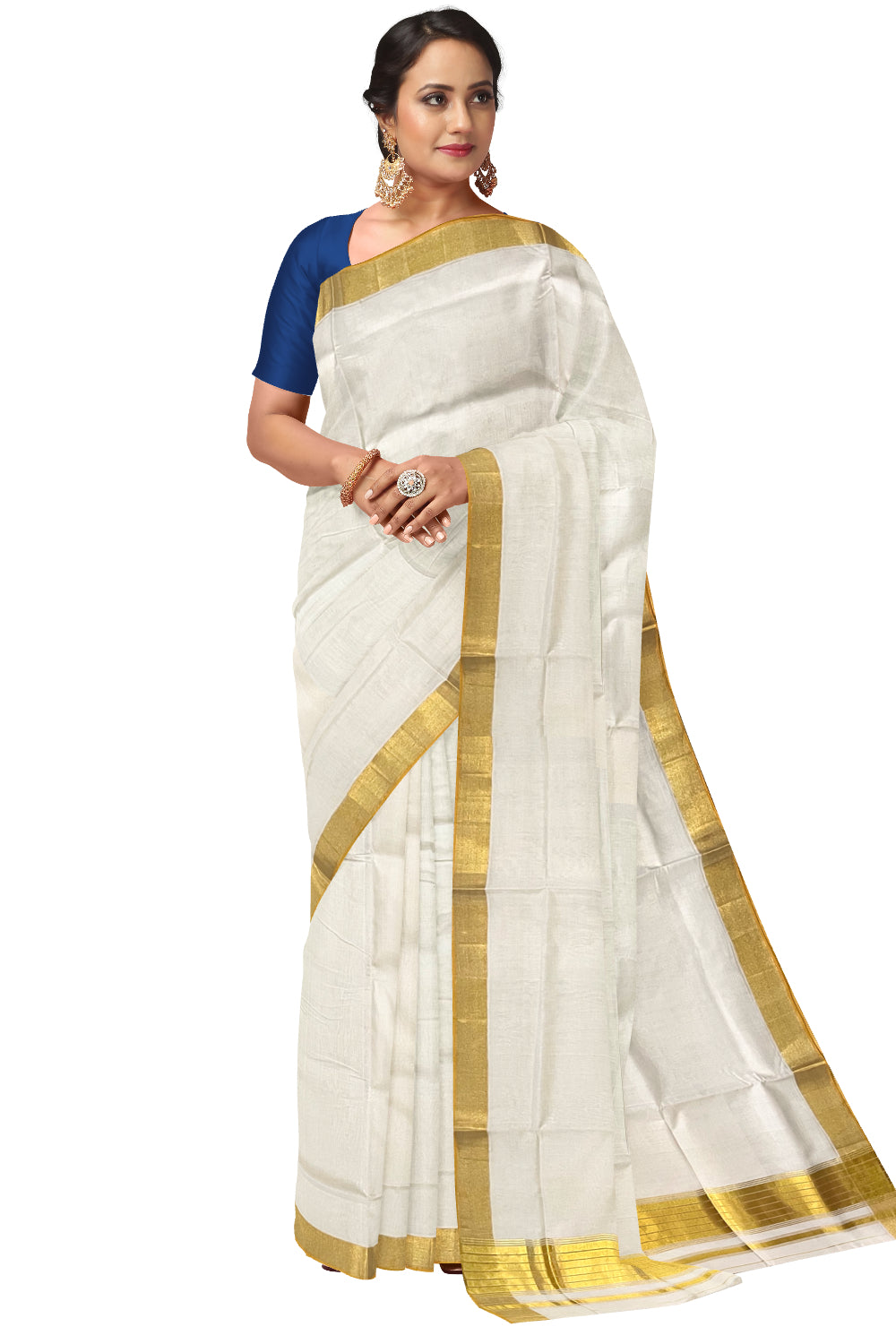 Southloom Super Premium Balaramapuram Unakkupaavu Handloom Kasavu Saree with 4 x 2 Border