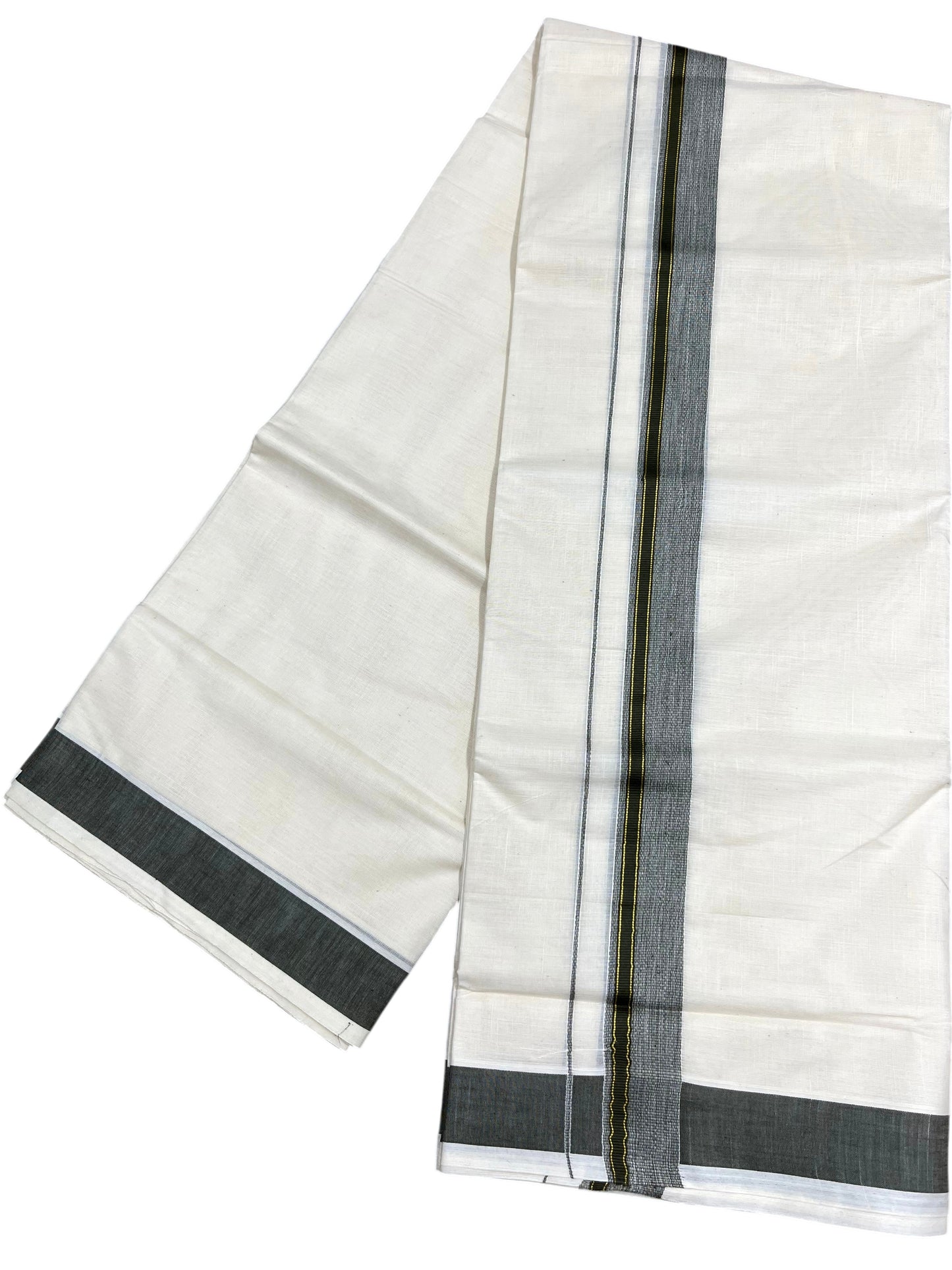 Southloom Pure Cotton Mundu with Olive Green Border (South Indian Kerala Dhoti)