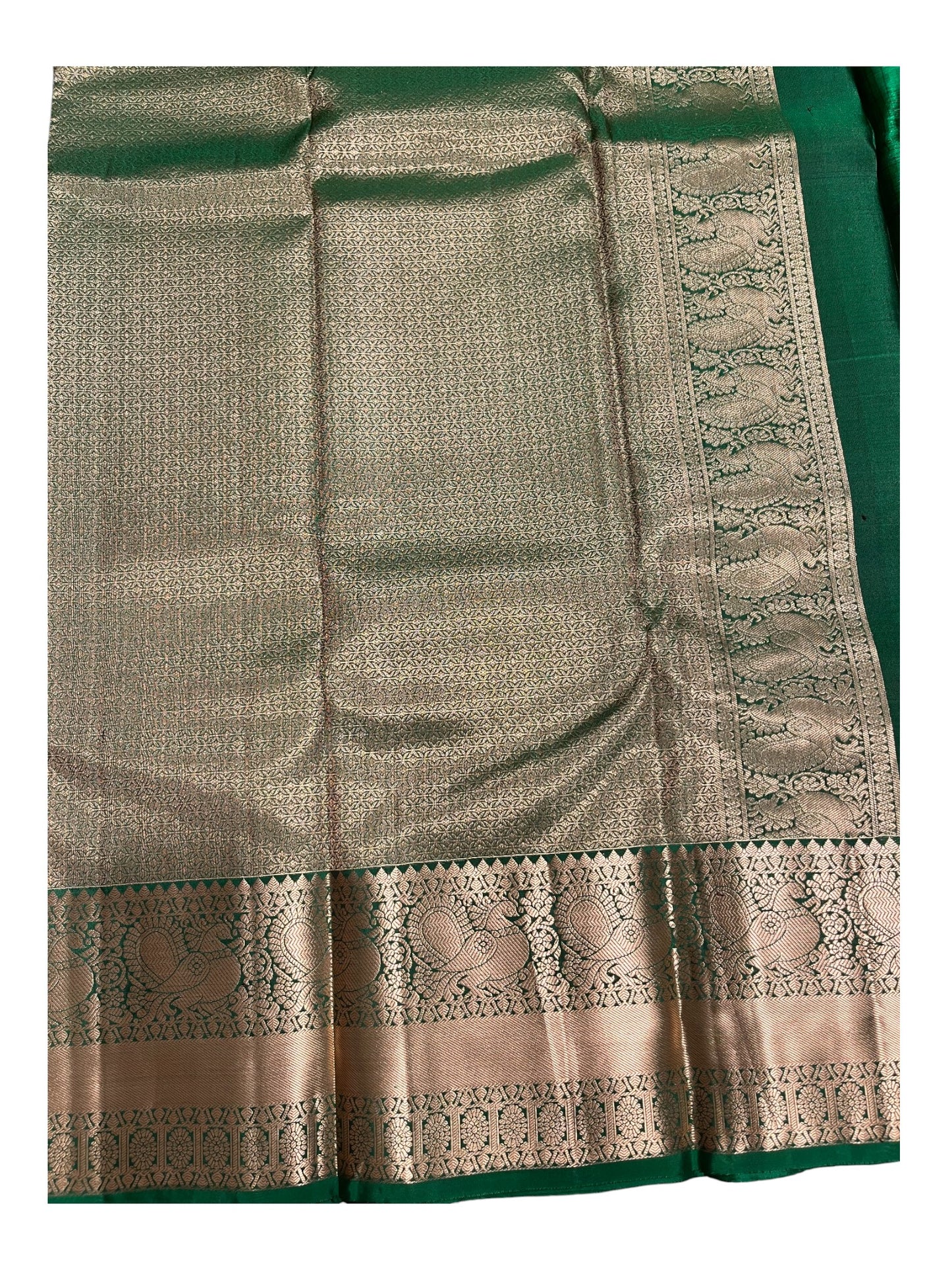 Southloom Pure Handloom Bridal Kanchipuram Silk Saree with Korvai Work (Brown & Green)