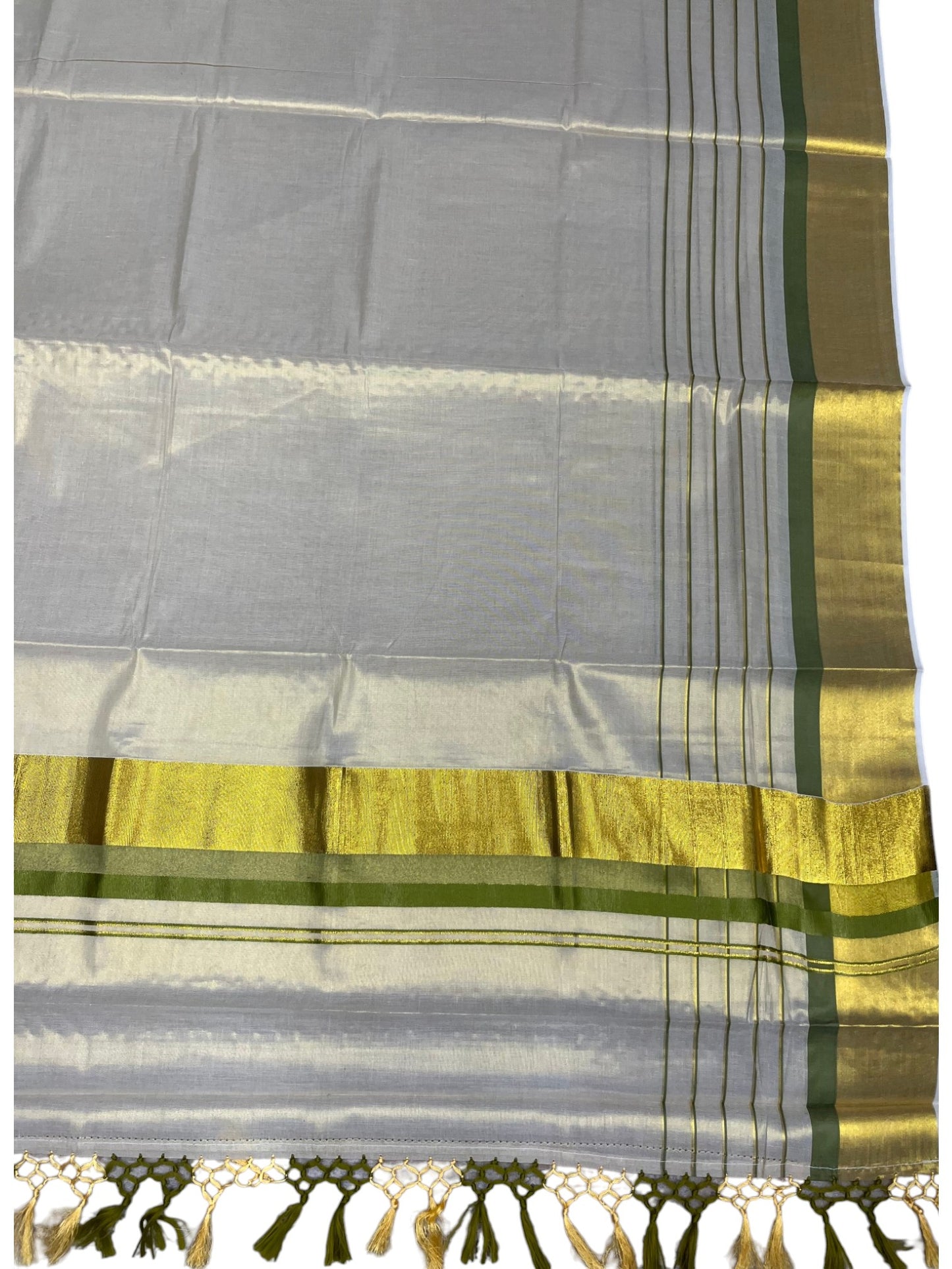 Southloom Kerala Tissue  Kasavu Saree with Stripes on Body with Olive Green Borders