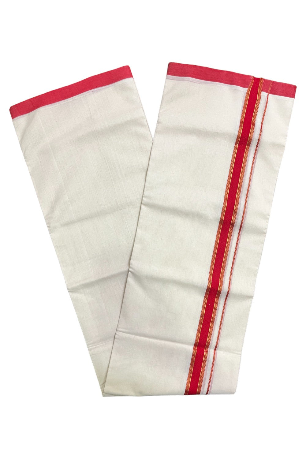 Premium Balaramapuram Handloom Unakkupaavu Cotton Double Mundu with Red and Kasavu Border