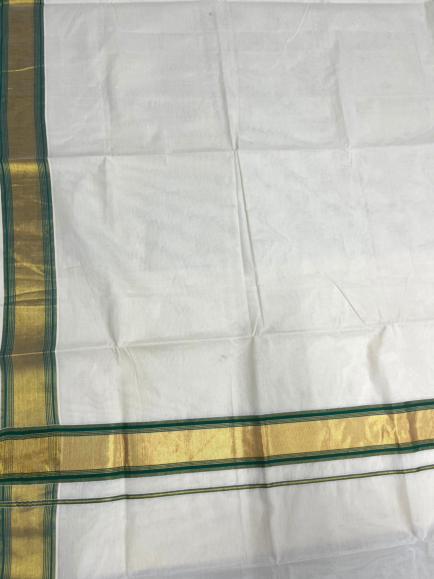 Southloom Kerala Cotton Kasavu Saree with Green Border