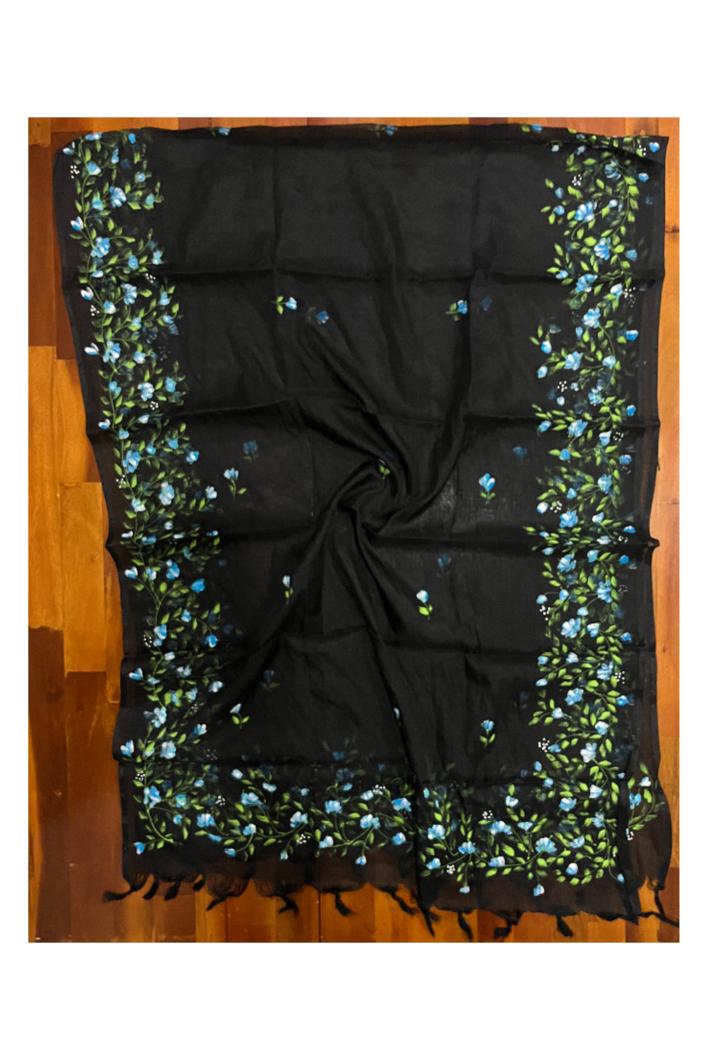 Southloom™ Kota Churidar Salwar Suit Material in Black with Blue Floral Prints