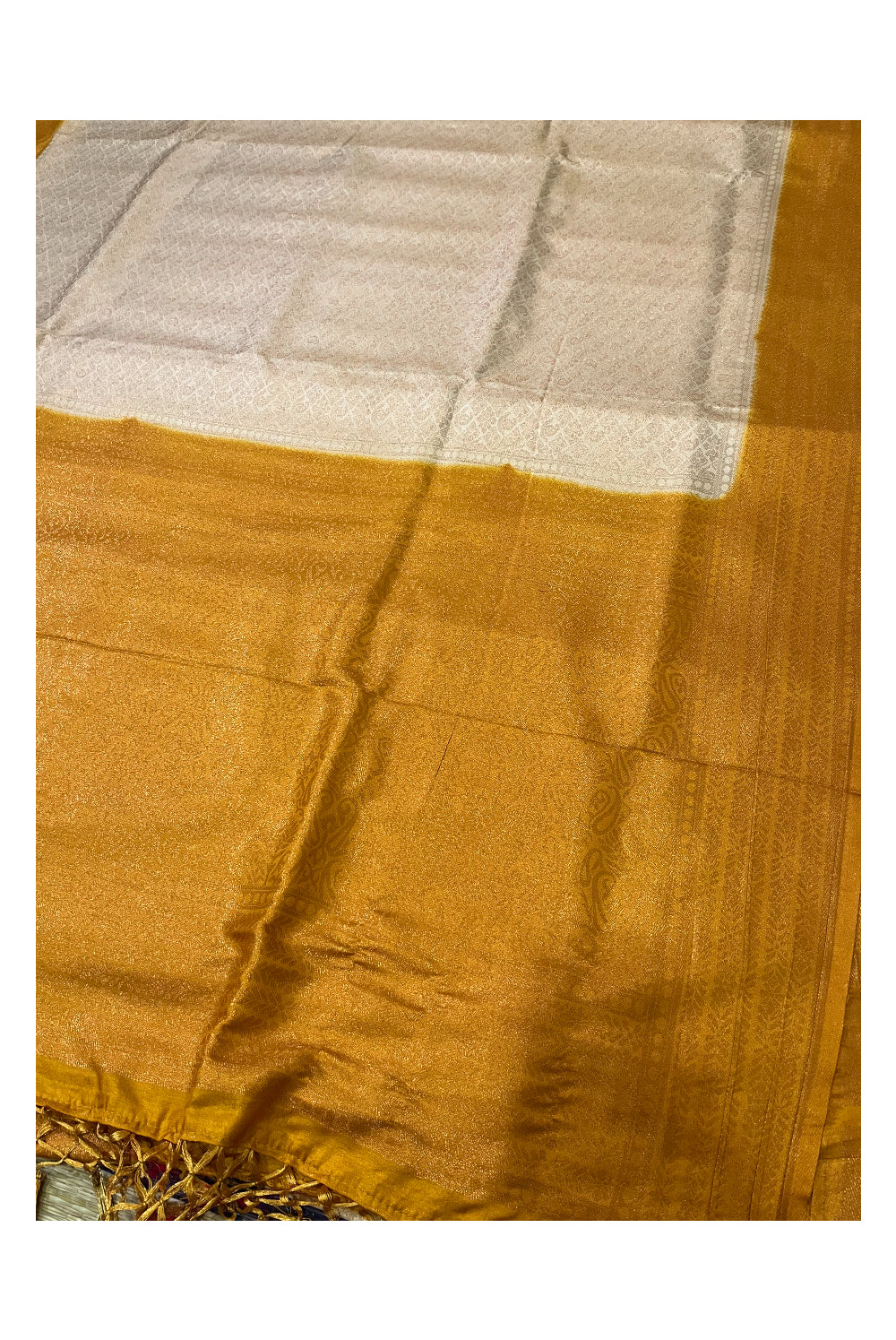 Southloom Soft Silk Beige Designer Saree with Yellow Border