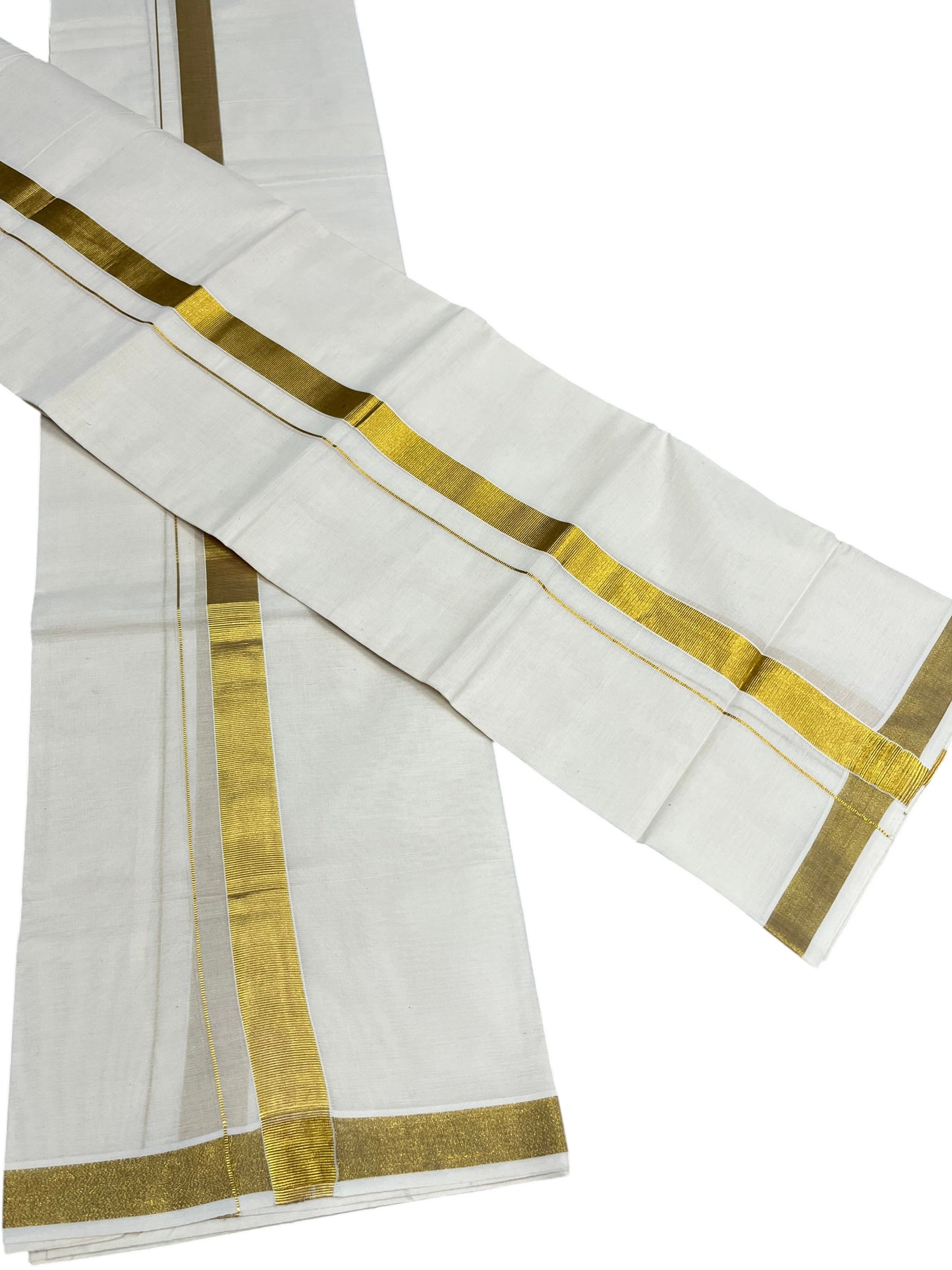 Southloom Kerala Cotton Single Set Mundu (Mundum Neriyathum) with  Kasavu Border