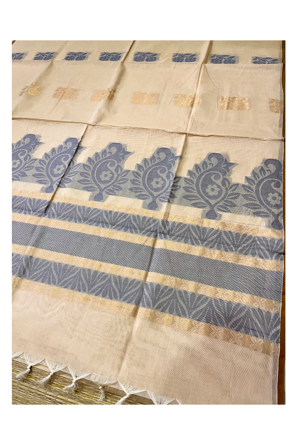 Southloom Light Brown Cotton Saree with Floral Woven Designs