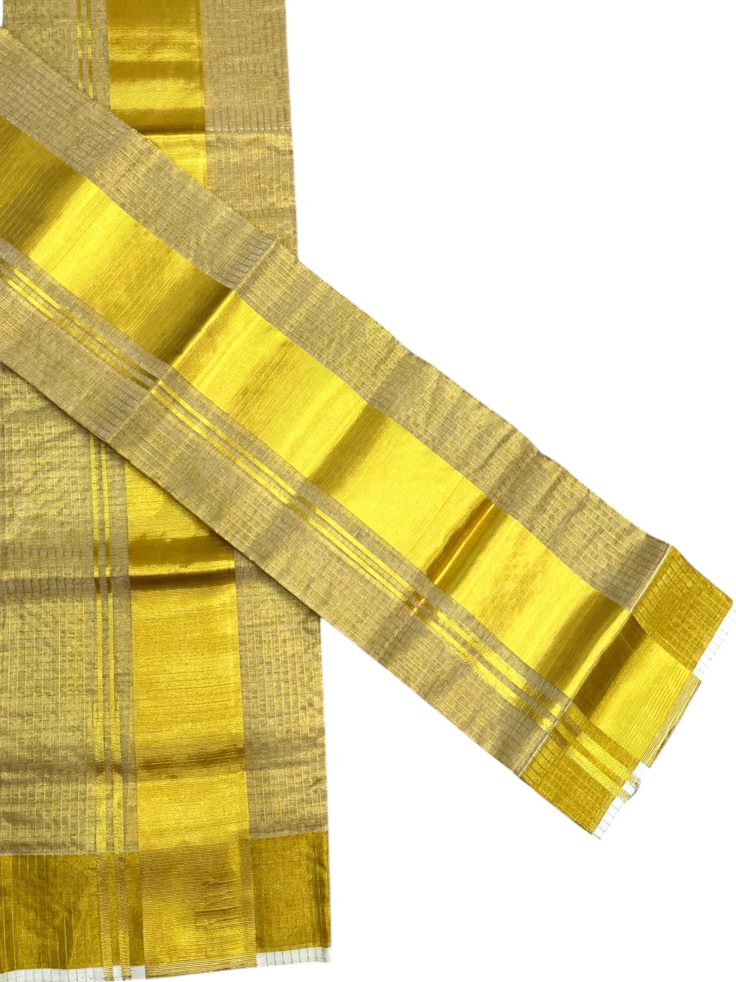 Southloom Premium Tissue Handloom Check Set Mundu with Kasavu and Golden Border (2.80 Mtr) SL632