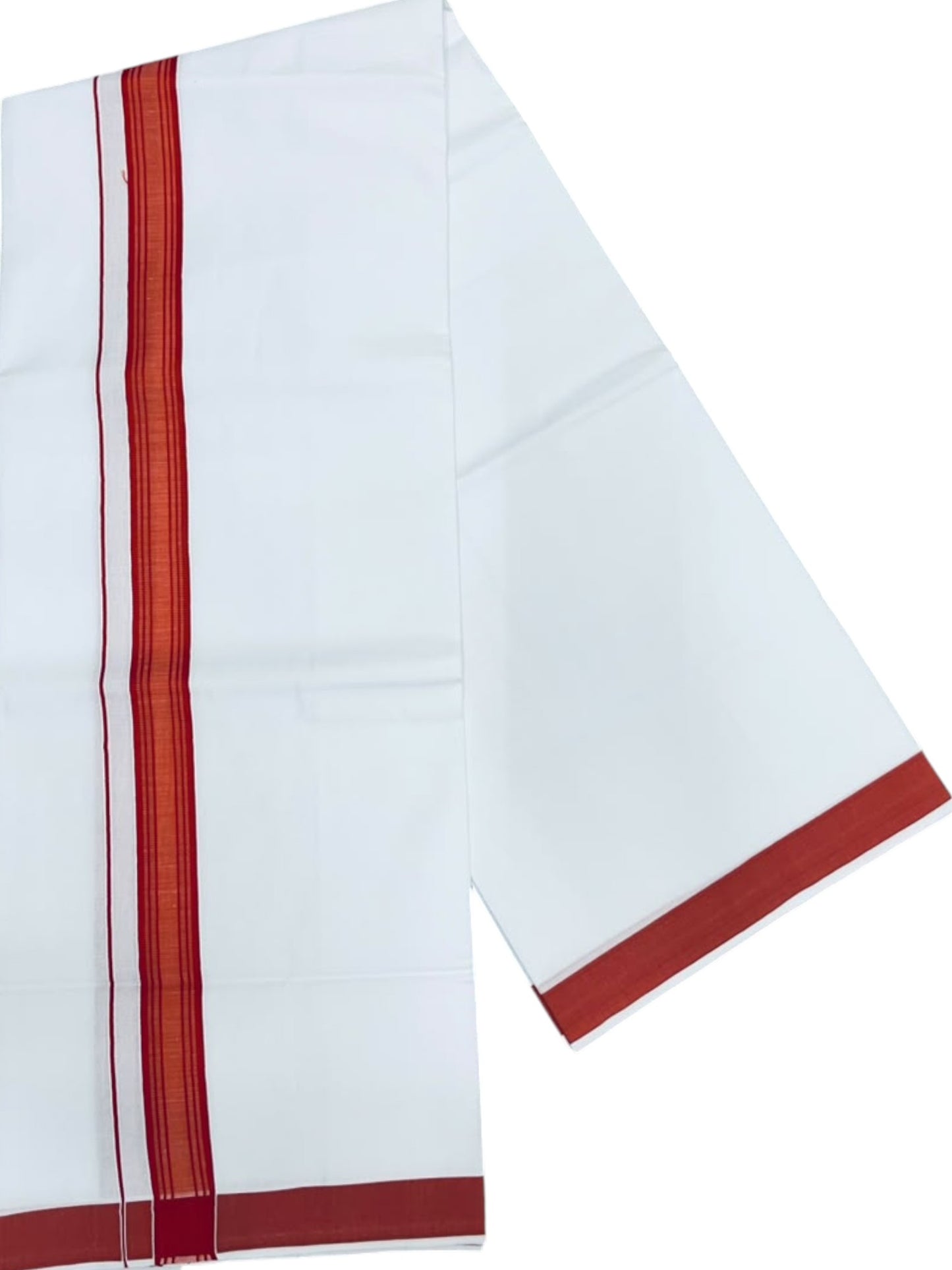 Southloom Pure White Single Cotton Mundu with Orange Border (South Indian Kerala Dhoti)