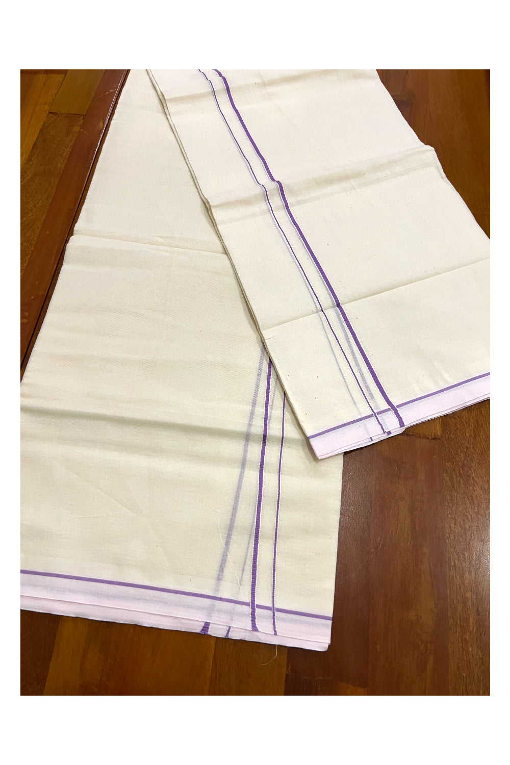 Kerala Cotton Mundum Neriyathum Single (Set Mundu) with Violet Eerkkil Kara (Onam Set Mundu 2023)