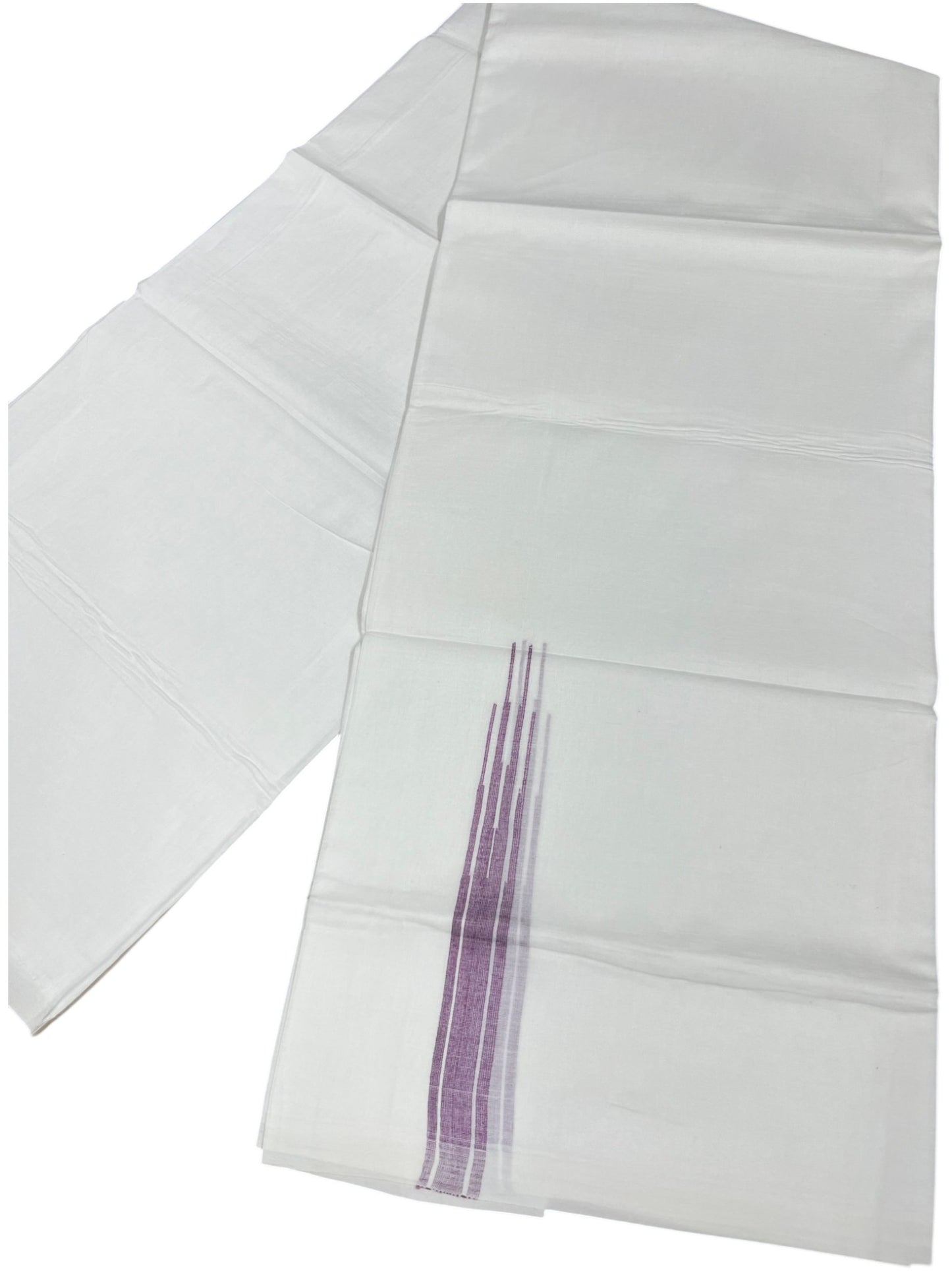 Southloom Pure White Cotton Double Mundu with Purple Chuttikara (South Indian Dhoti)