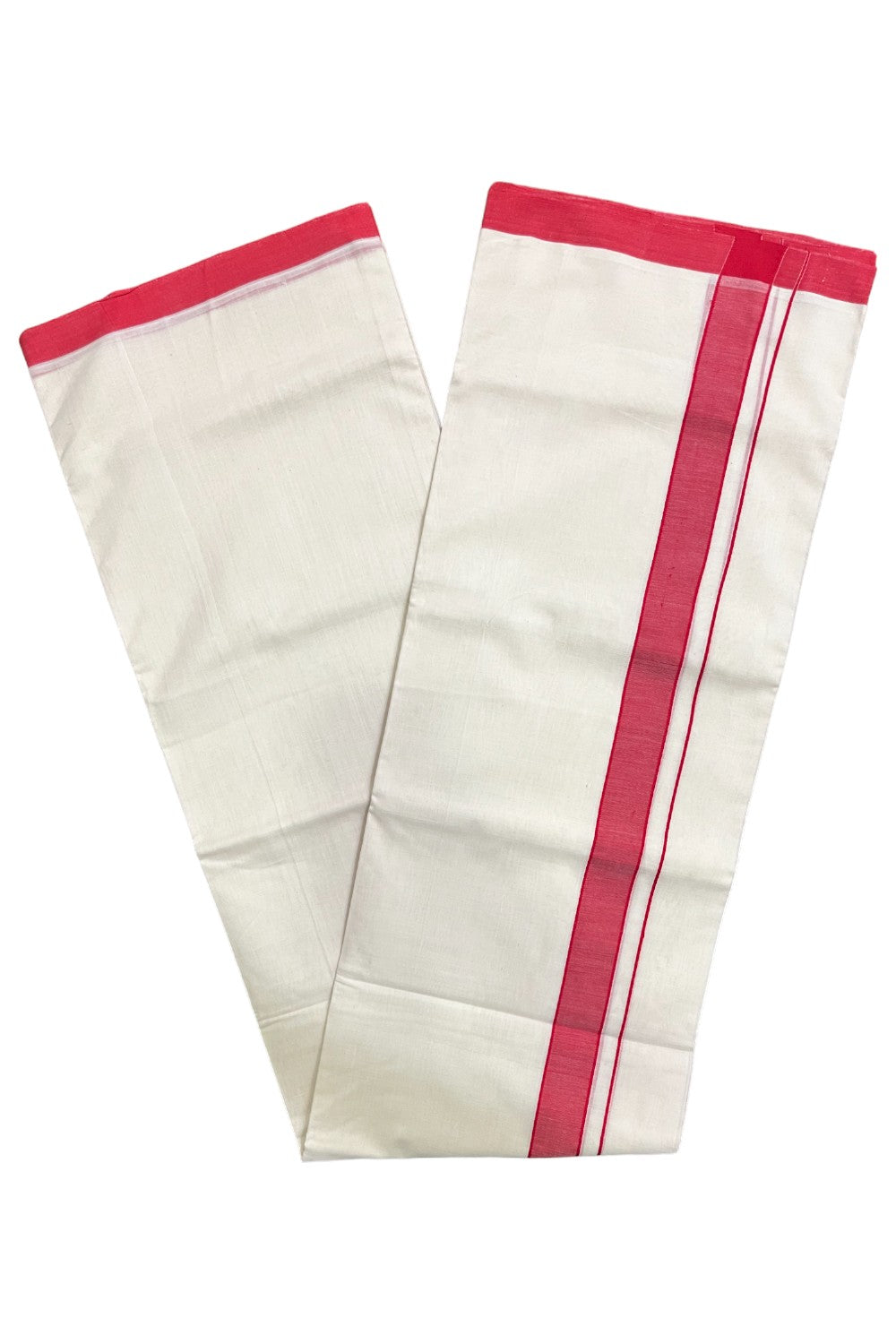 Premium Balaramapuram Handloom Unakkupaavu Cotton Double Mundu with Red Border (Vishu 2024 Collection)