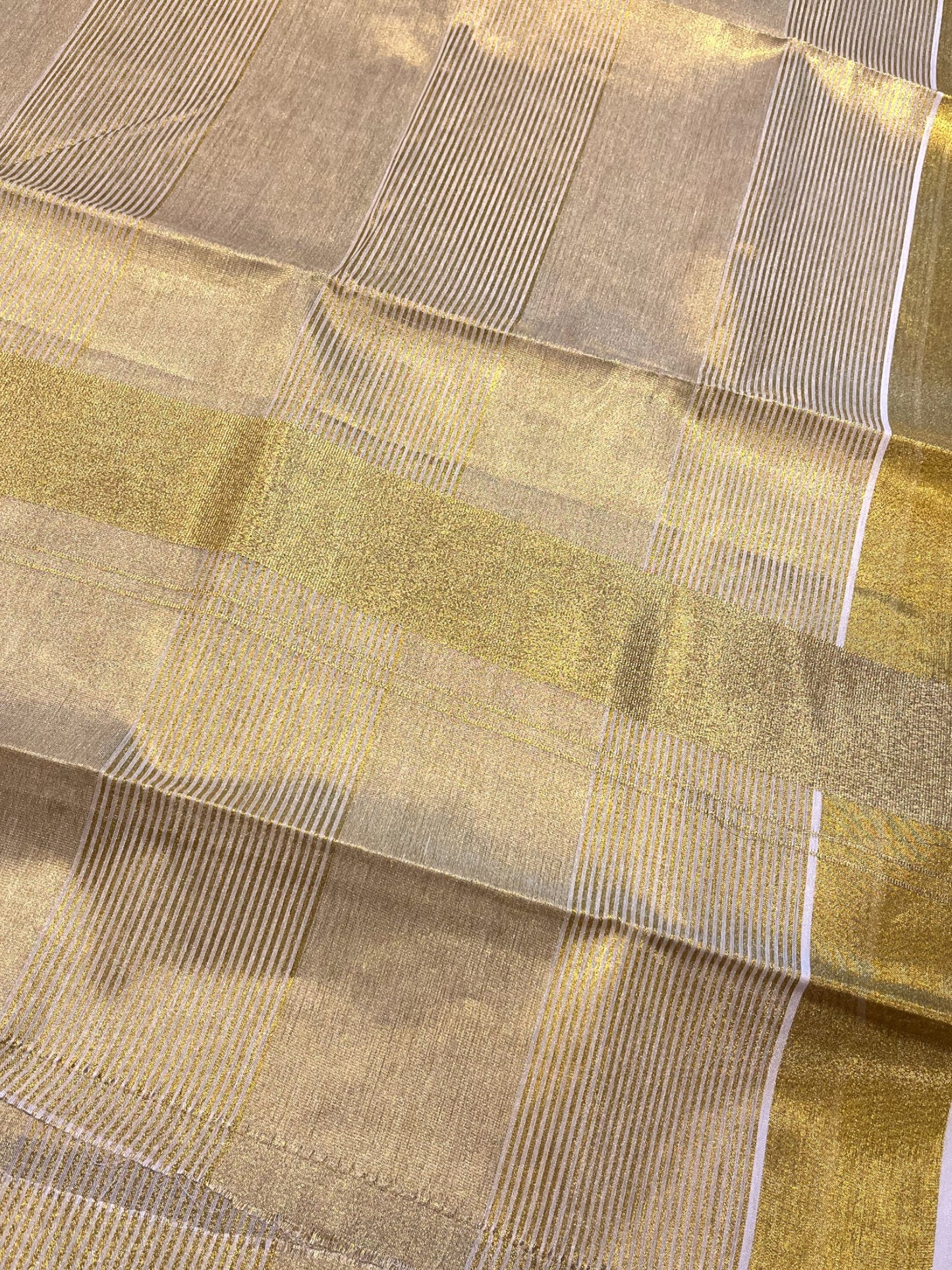 Southloom Kerala Tissue Kasavu Saree with Stripes Across Body