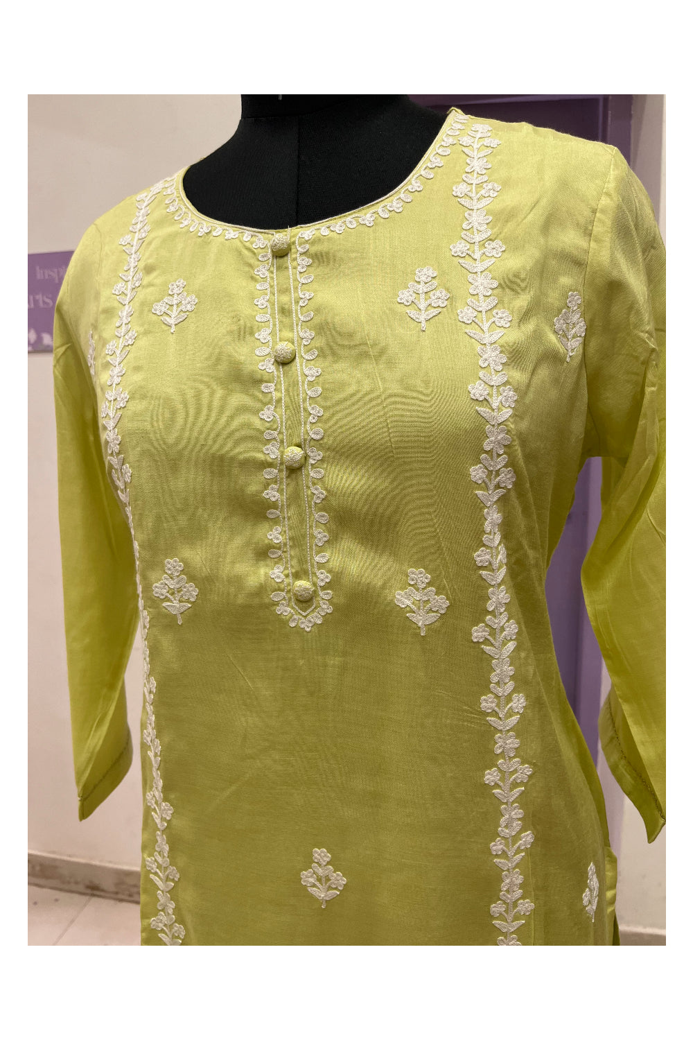 Southloom Stitched Semi Silk Light Green Salwar Set with Thread Works