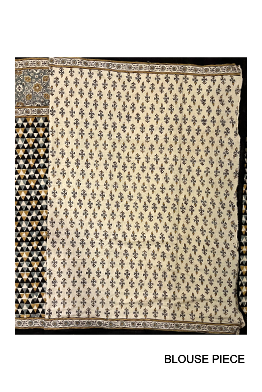 Southloom Pure Cotton Black Grey Yellow Block Printed Saree