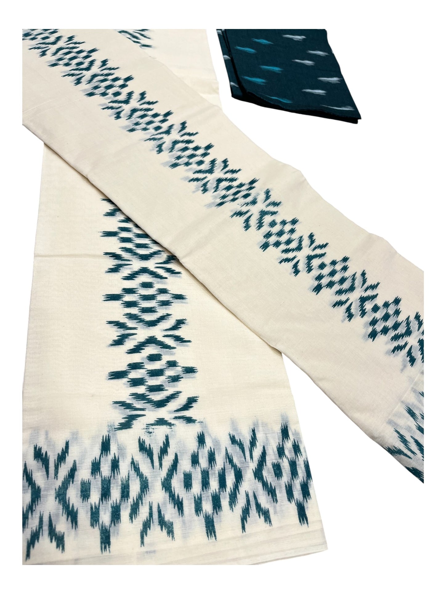 Southloom Ikat Design  Green Printed Set Mundu with Blouse Piece 2.80Mtrs