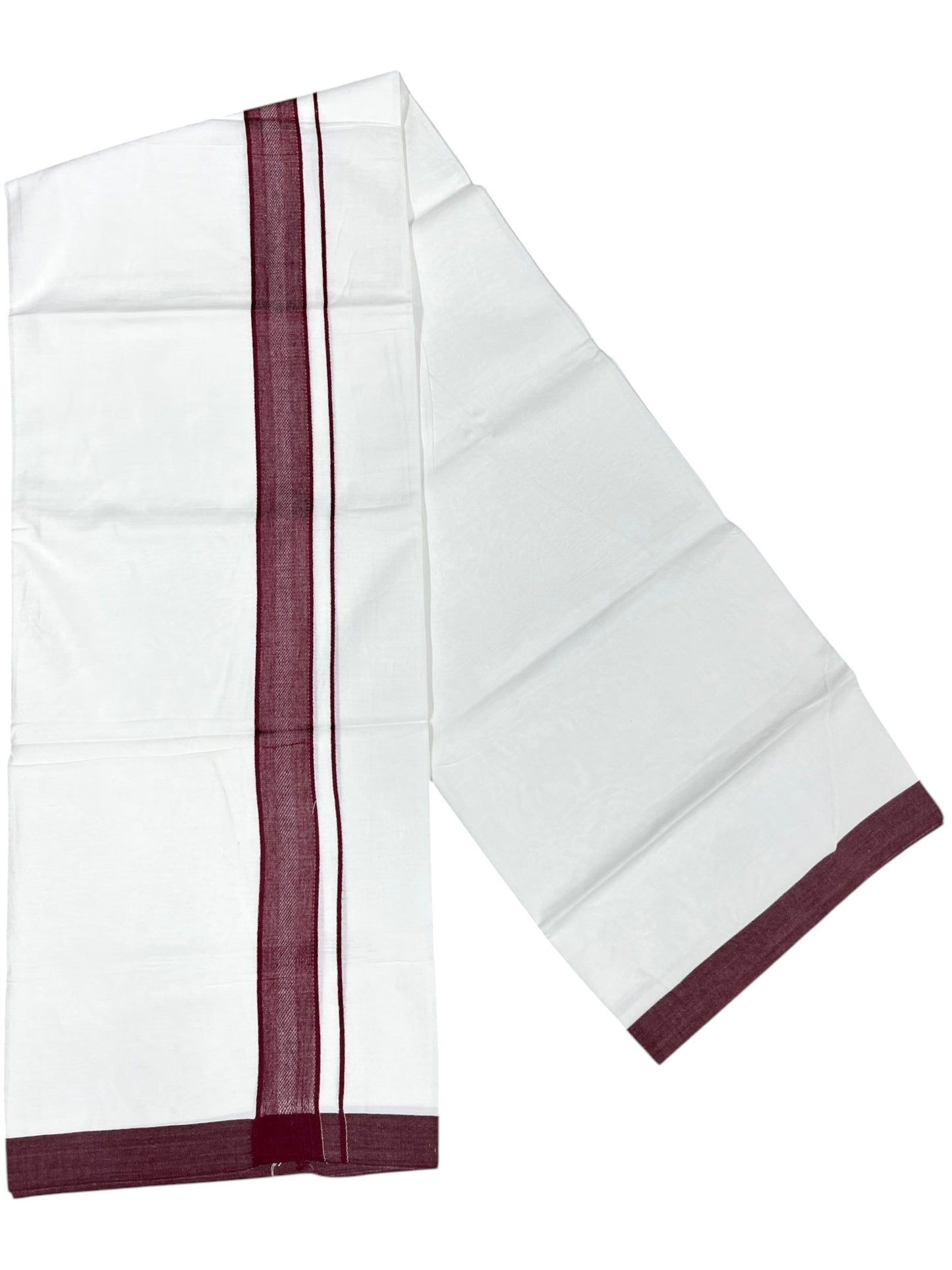 Southloom Pure White Cotton Mundu with Maroon Border (South Indian Kerala Dhoti)